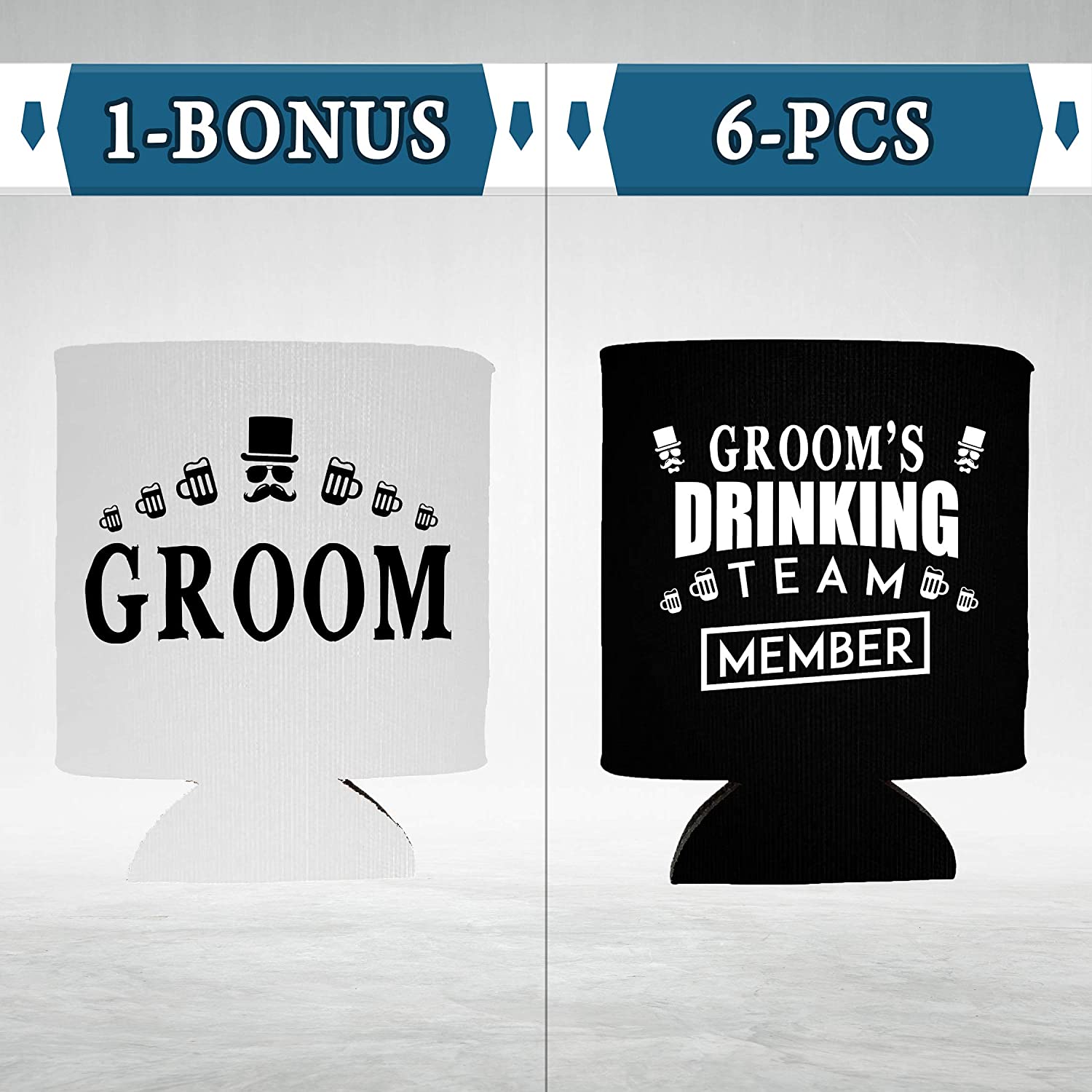 Groom and Groom’s Drinking Team Member Can Coolie, Insulating Sleeve Holder for Beverage Cups