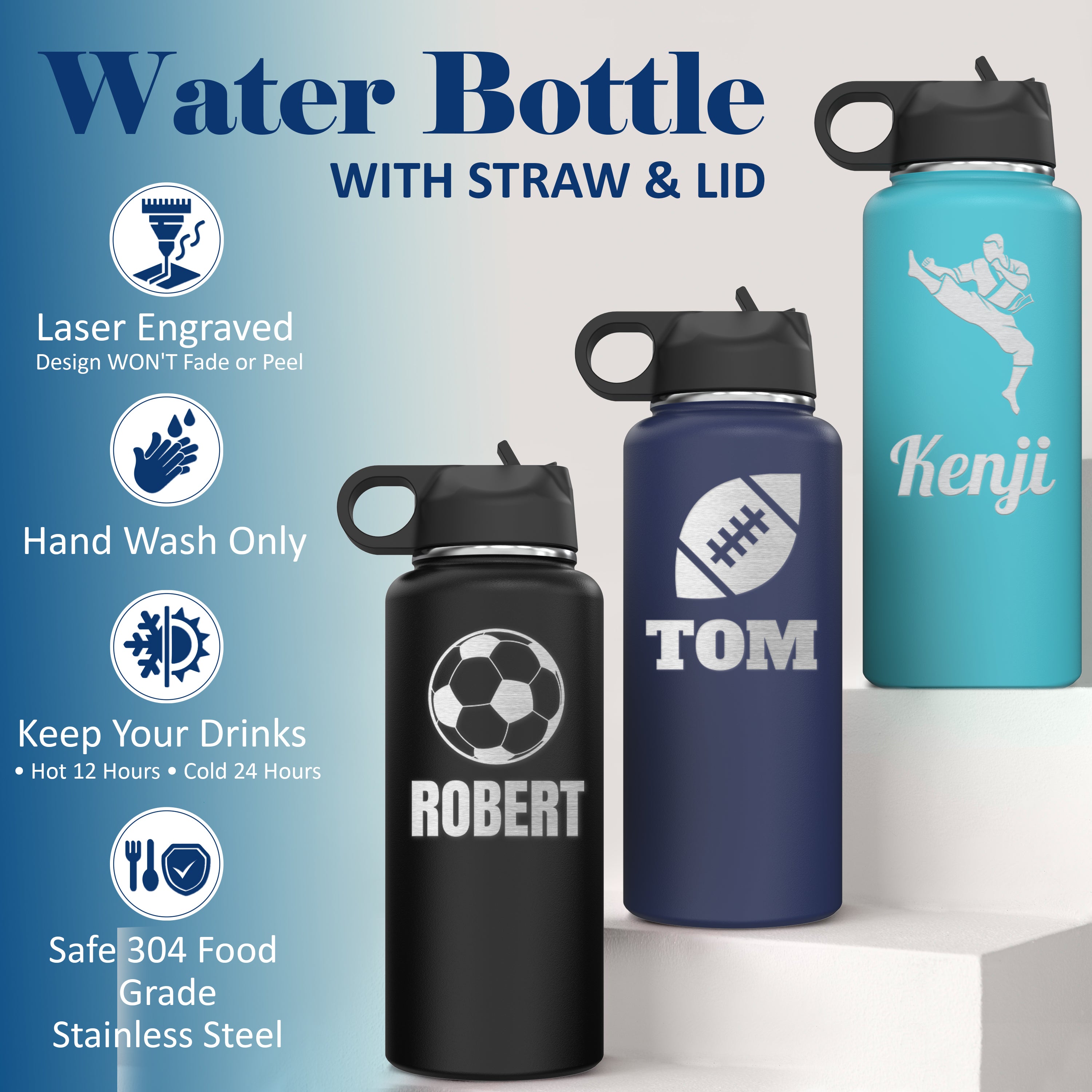 Custom Personalized Sports & Outdoor Logo Water Bottle 32oz