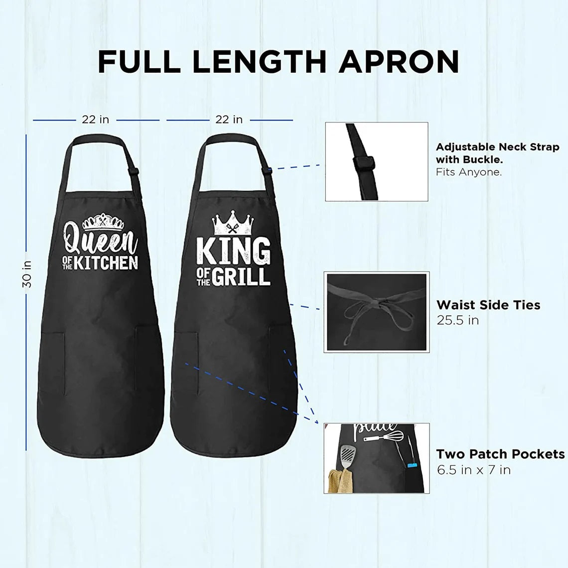 Funny Couples Matching Kitchen Chef Apron with Pockets and Adjustable Strap, His & Her
