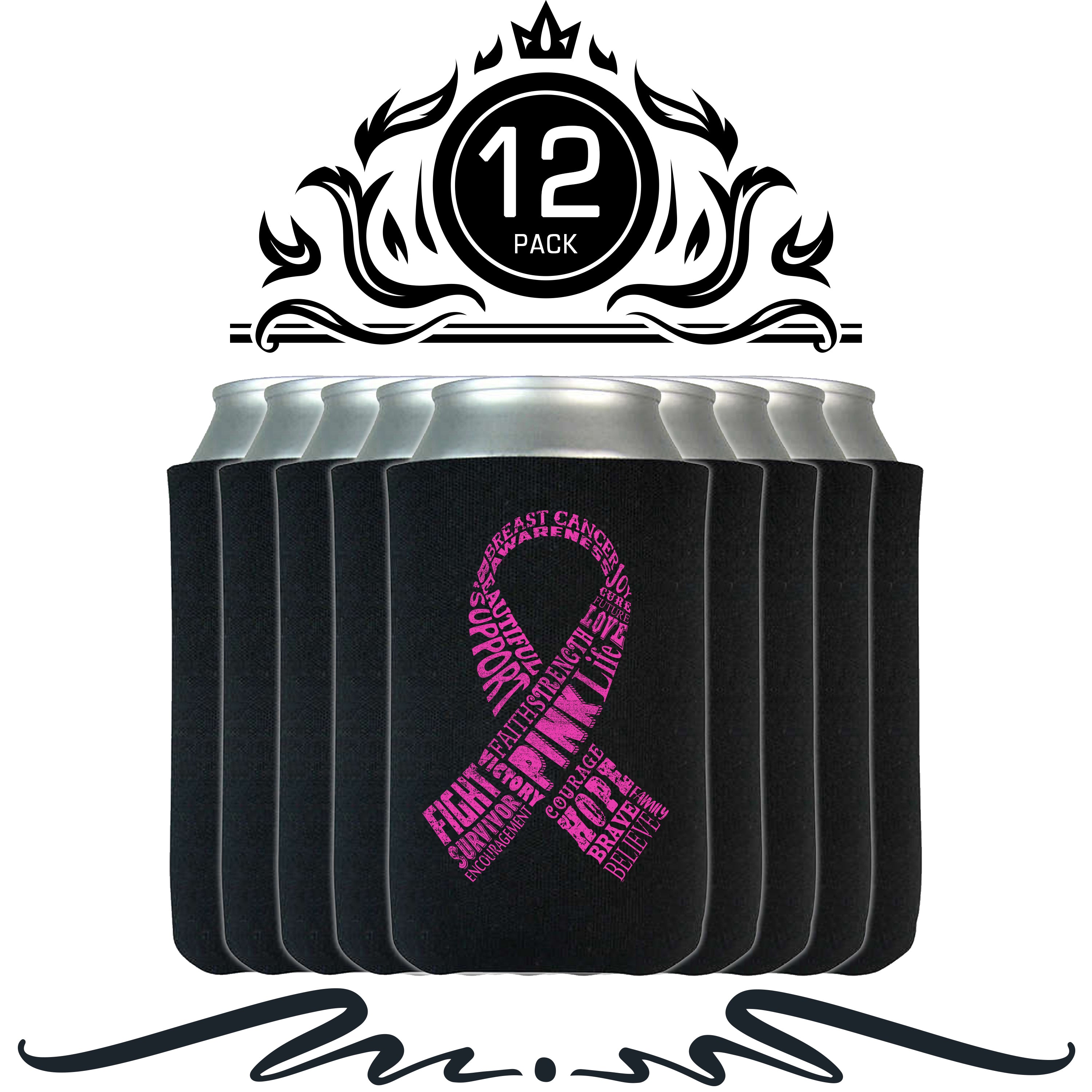 S4E® Breast Cancer Ribbon Pink Distressed Can Coolie, Insulating Sleeve Holder for Beverage Cups