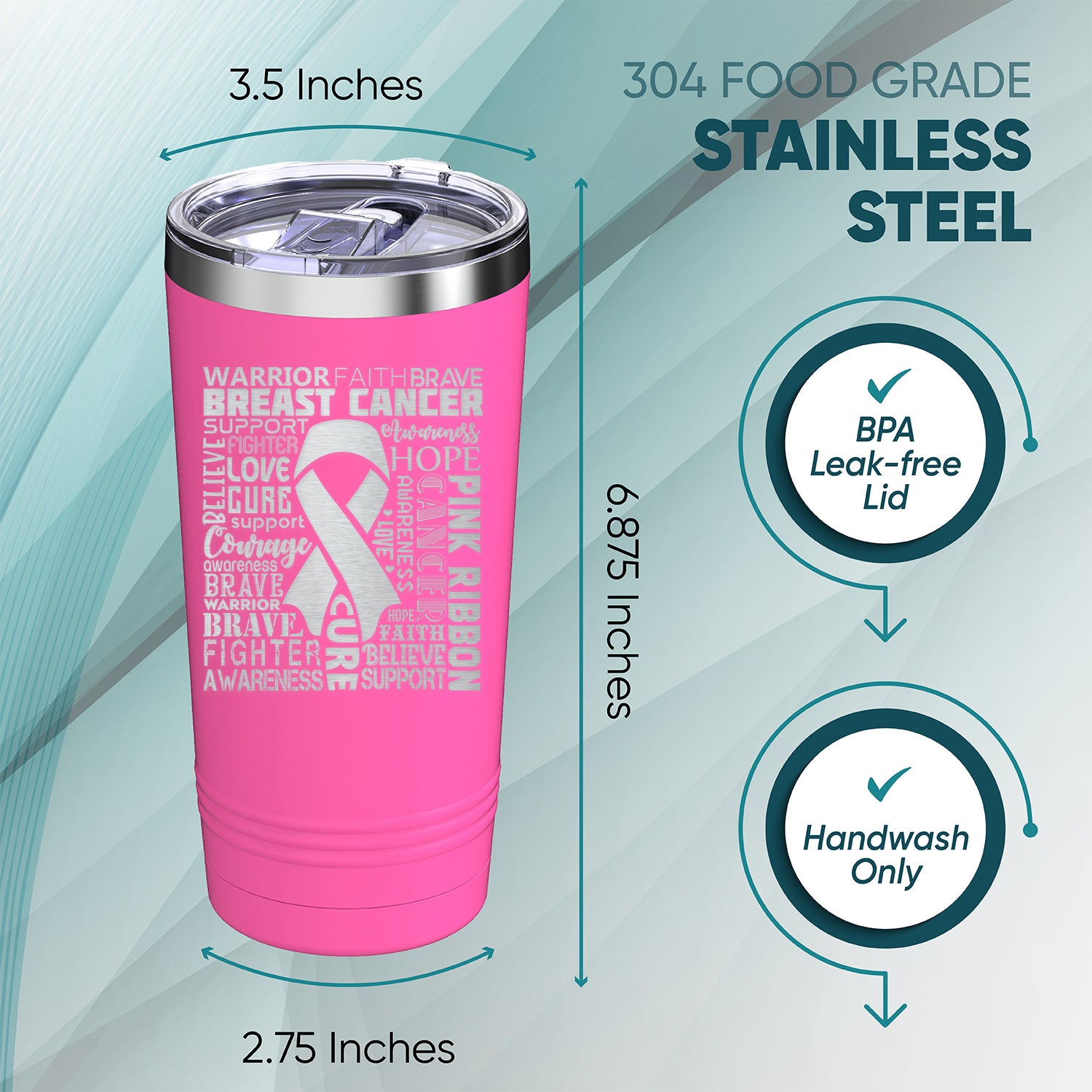Breast Cancer Awareness Ribbon Word Cloud Insulated Tumblers 20 oz.