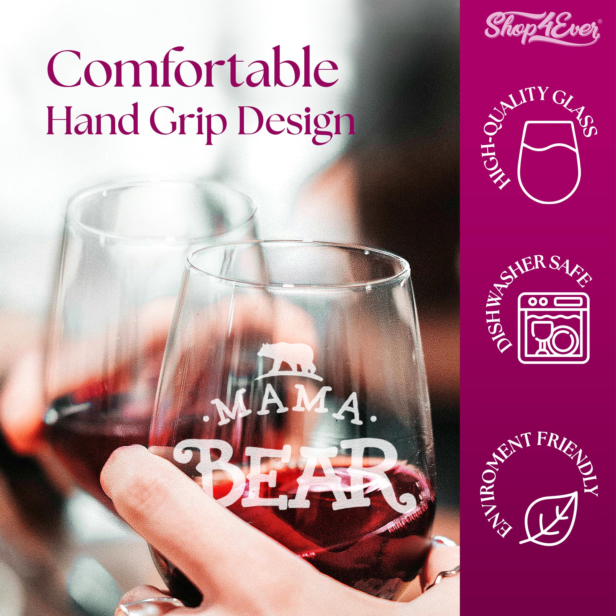 Mama Bear Laser Engraved Stemless Wine Glass 15 oz.