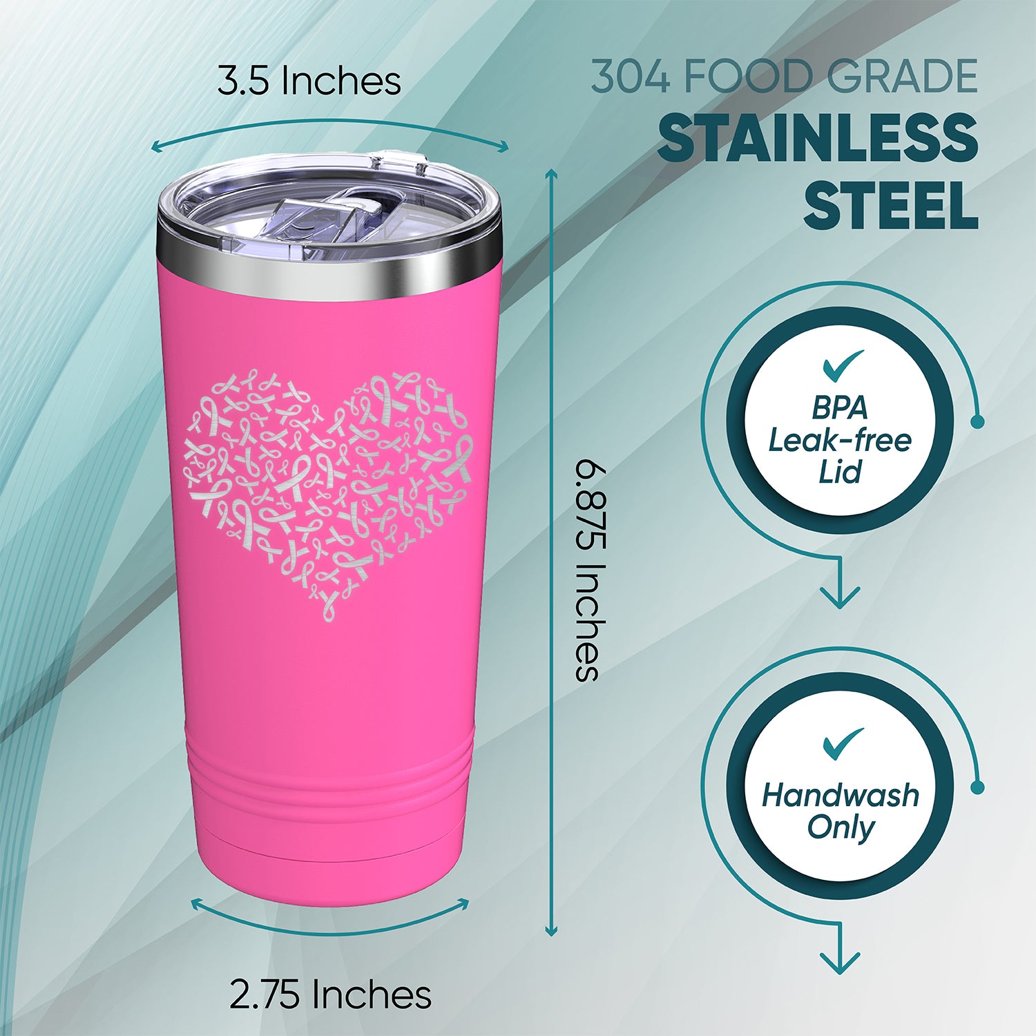 Breast Cancer Awareness Pink Ribbon Heart Insulated Tumblers 20 oz.