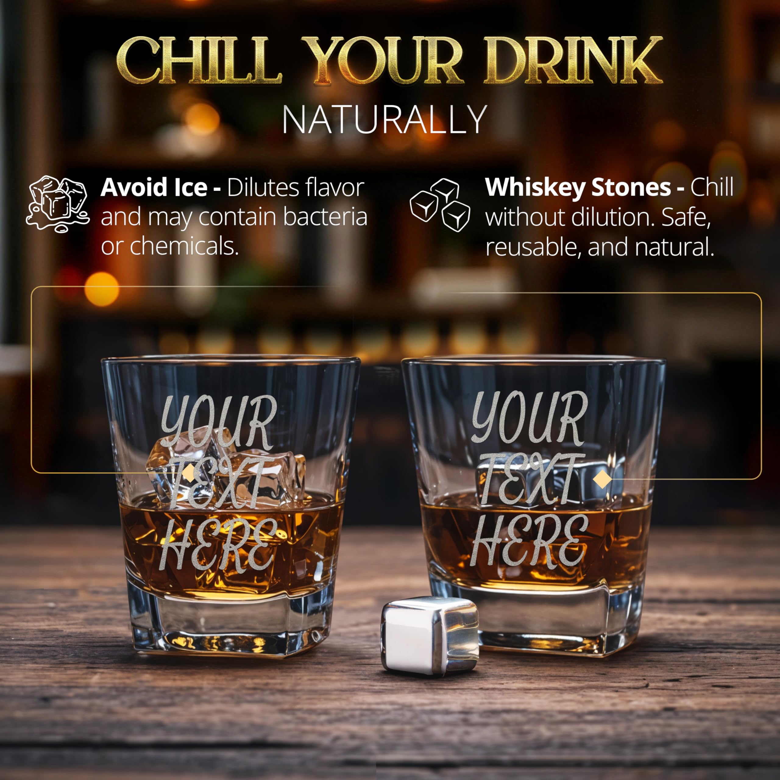 Custom Engraved Your Text Logo Whiskey Decanter Gift Set – 23 oz Liquor/Bourbon Decanter with Glasses, Whiskey Stones, Coasters & Tongs – Premium Whiskey Gift for Men, Husband, Dad, or Boyfriend