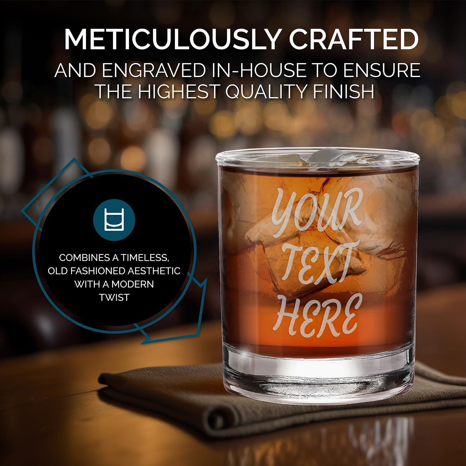 Custom Personalized Your Text Here Engraved Bourbon Whiskey Glass 11 oz.