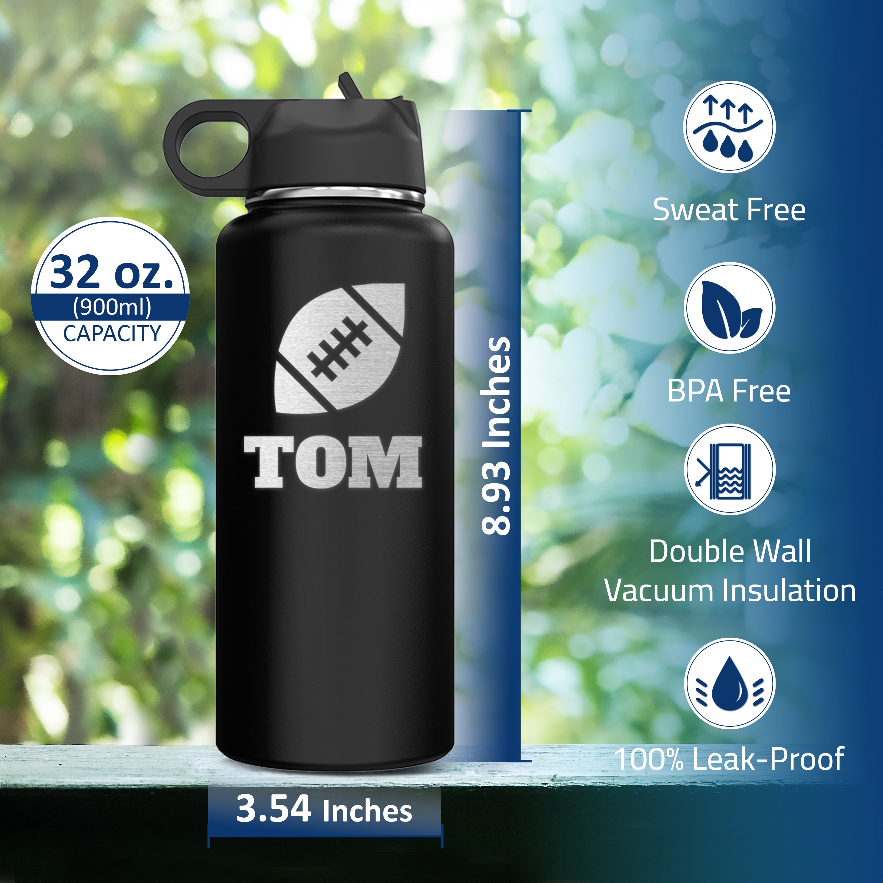 Custom Personalized Sports & Outdoor Logo Water Bottle 32oz
