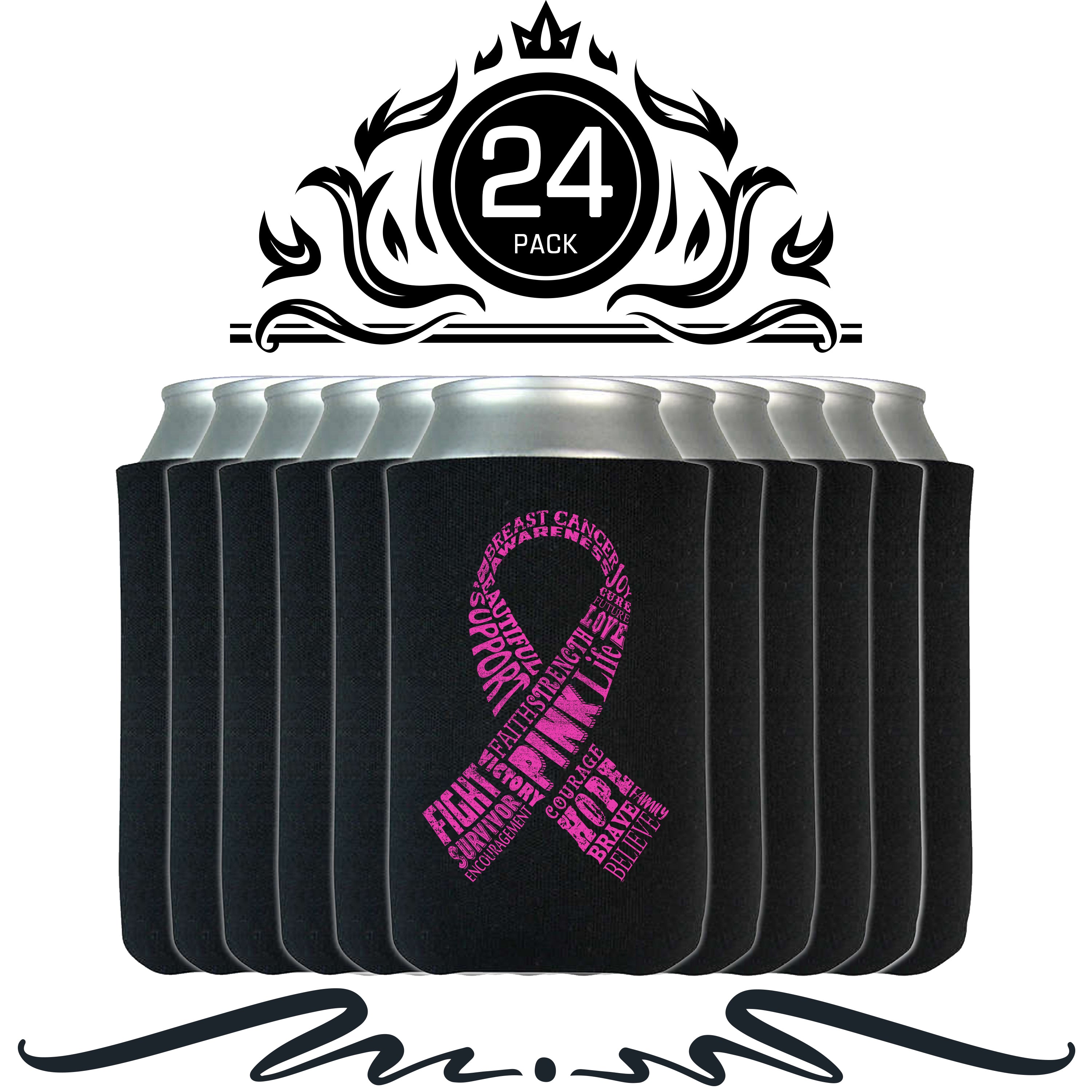 S4E® Breast Cancer Ribbon Pink Distressed Can Coolie, Insulating Sleeve Holder for Beverage Cups