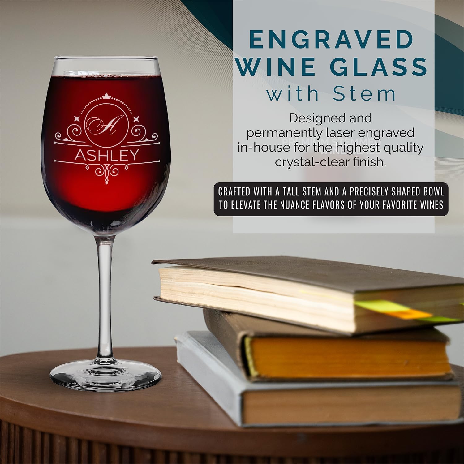Custom Personalized Monogram Laser Engraved Stemmed Wine Glass 16 oz.