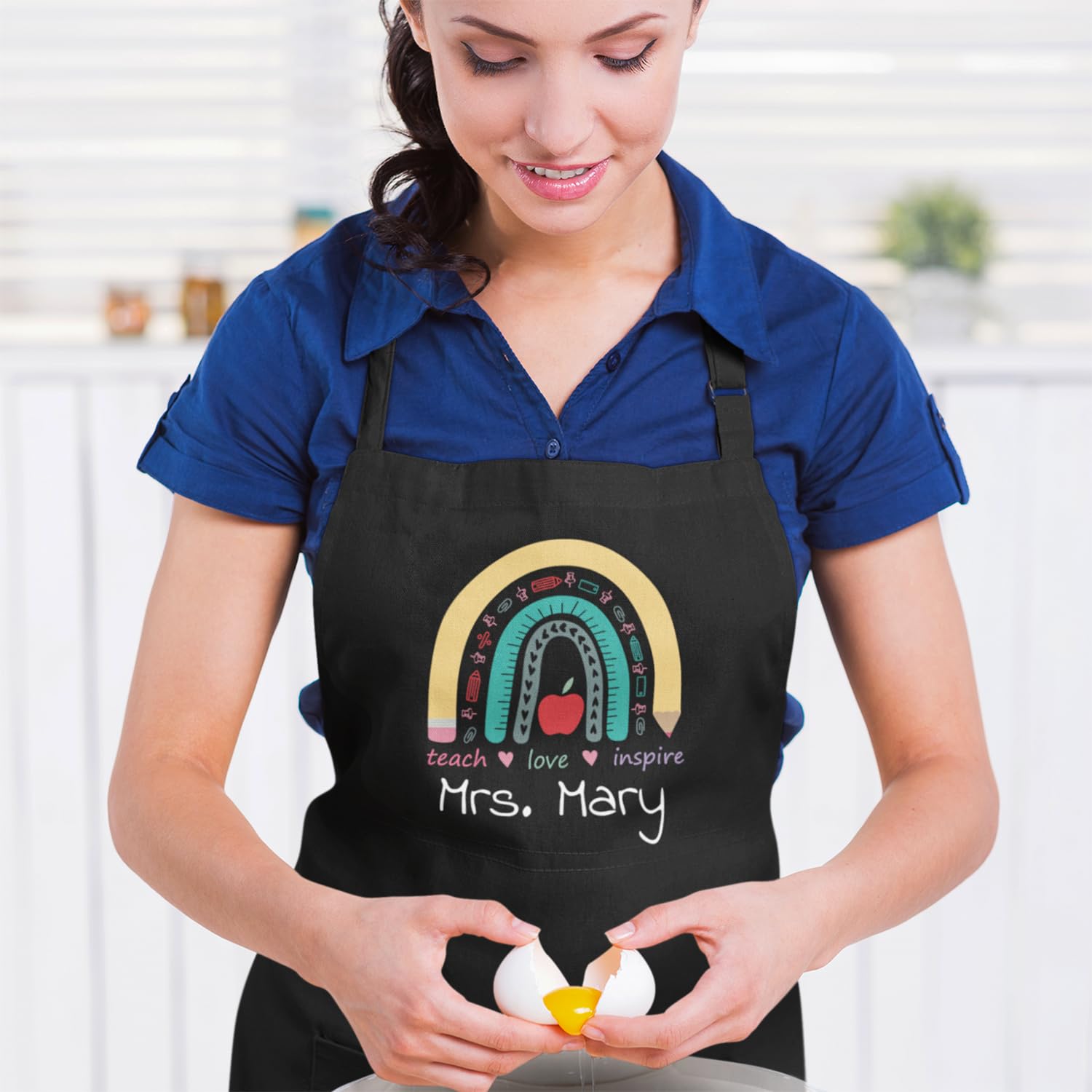 Custom Personalized Teacher Teach Love Inspire Rainbow Apron.