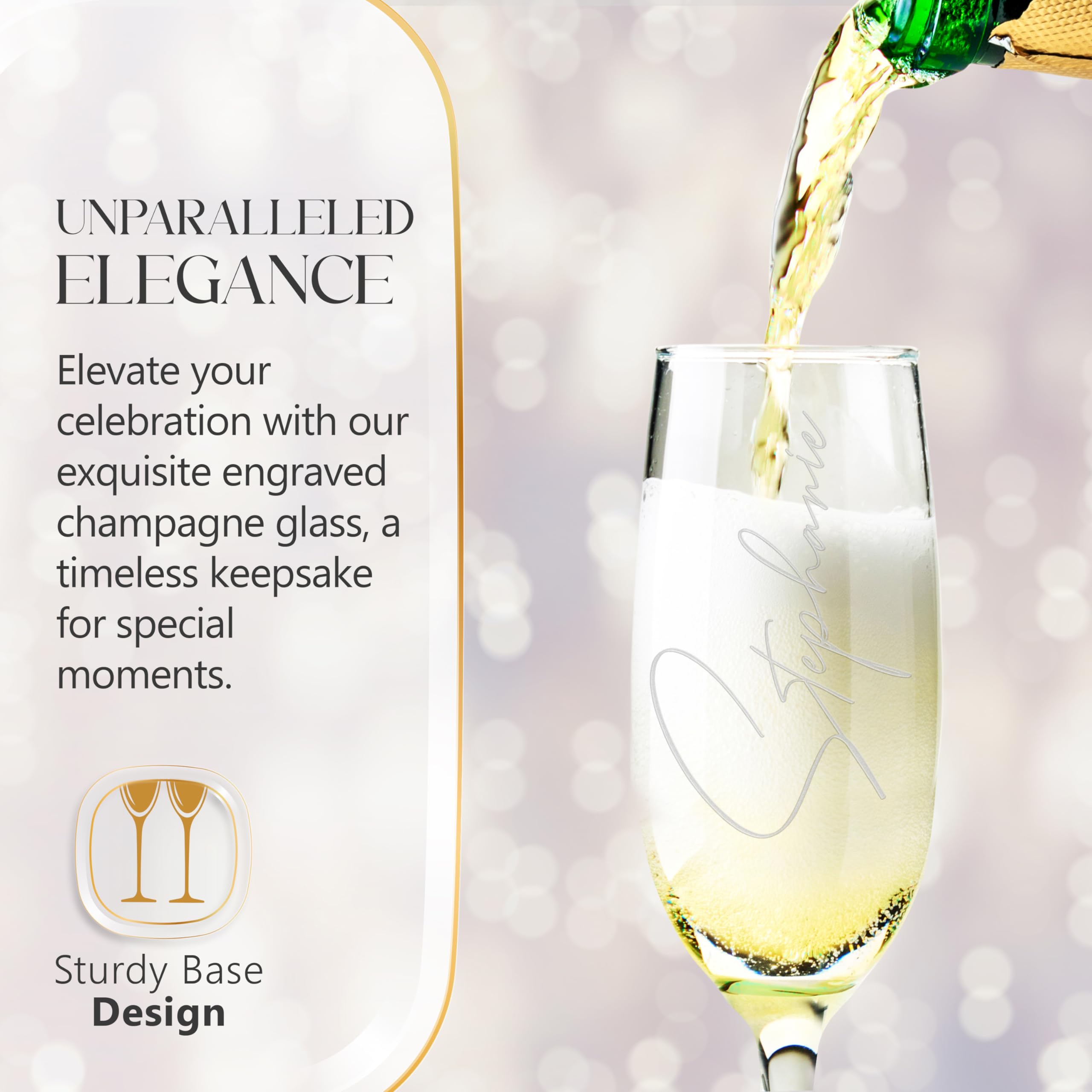 Custom Personalized Vertical Your Name Laser Engraved Champagne Flute Glass 8 oz.