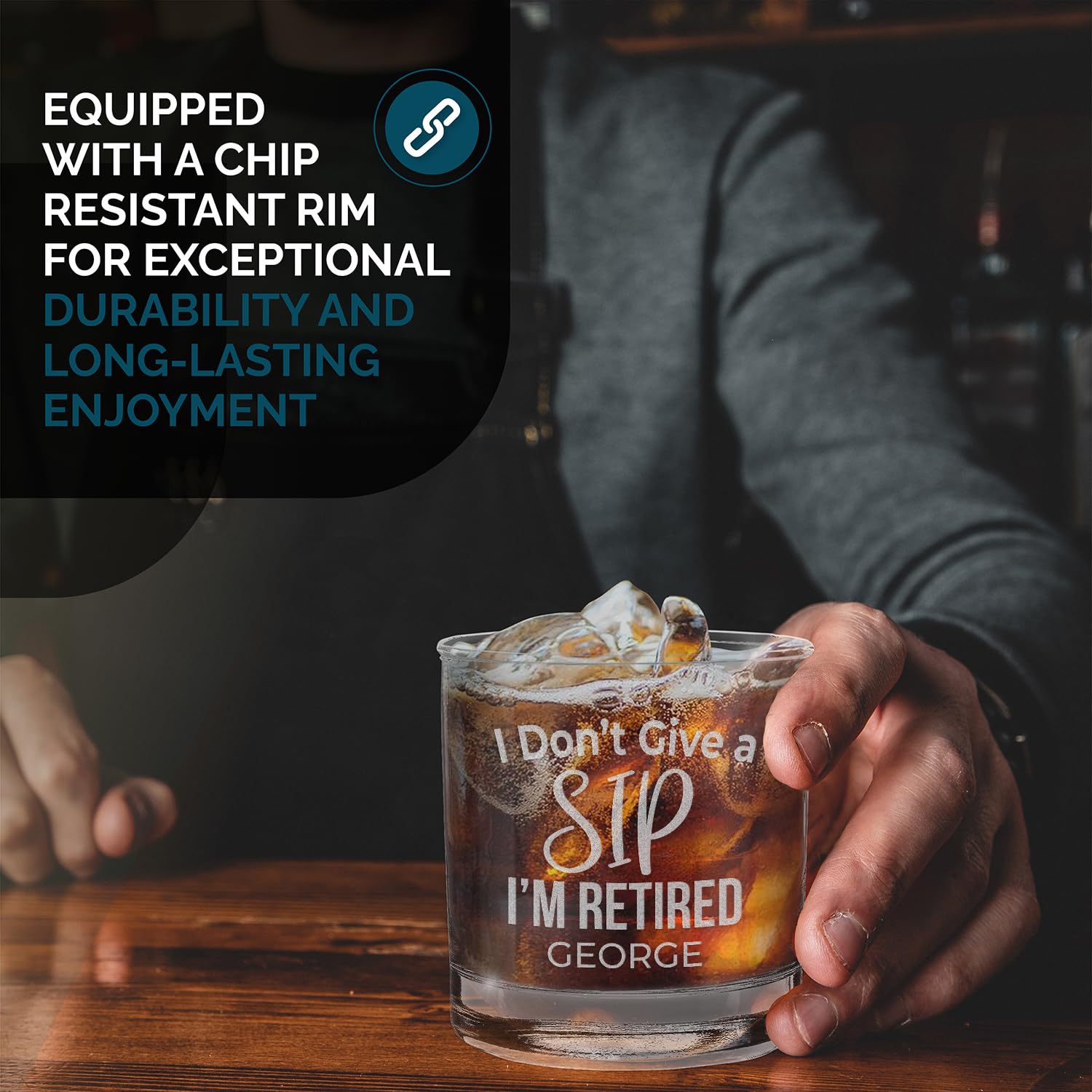 Custom Personalized Happy Retirement Engraved Whiskey Glass 11 oz.