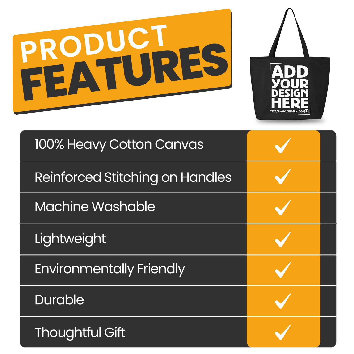 Custom Personalized Design Your Own Heavy Canvas Tote with Zipper Reusable Shopping Bag
