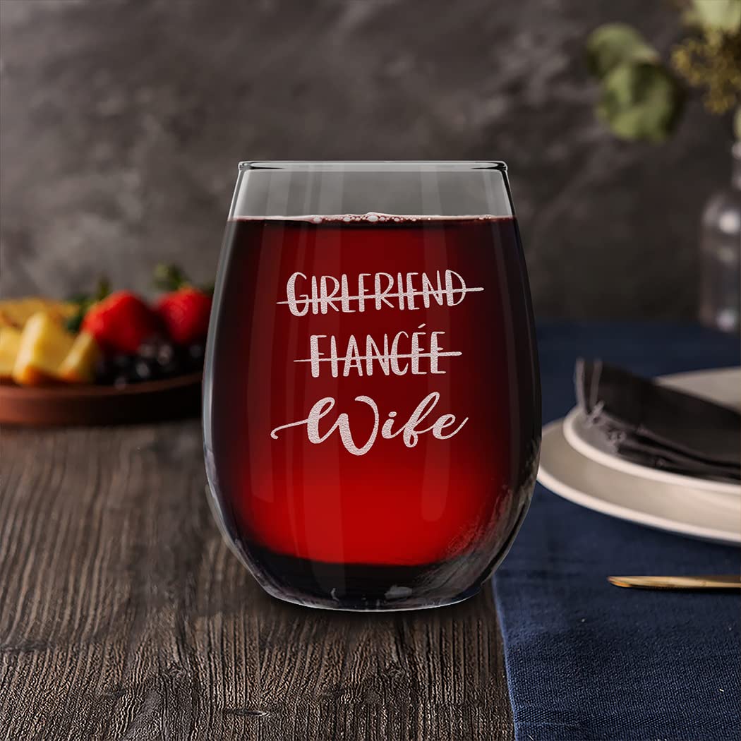 Boyfriend Fiance Husband Girlfriend Fiancee Wife Couples Gift Set Engraved Whiskey Glass and Stemless Wine Glass