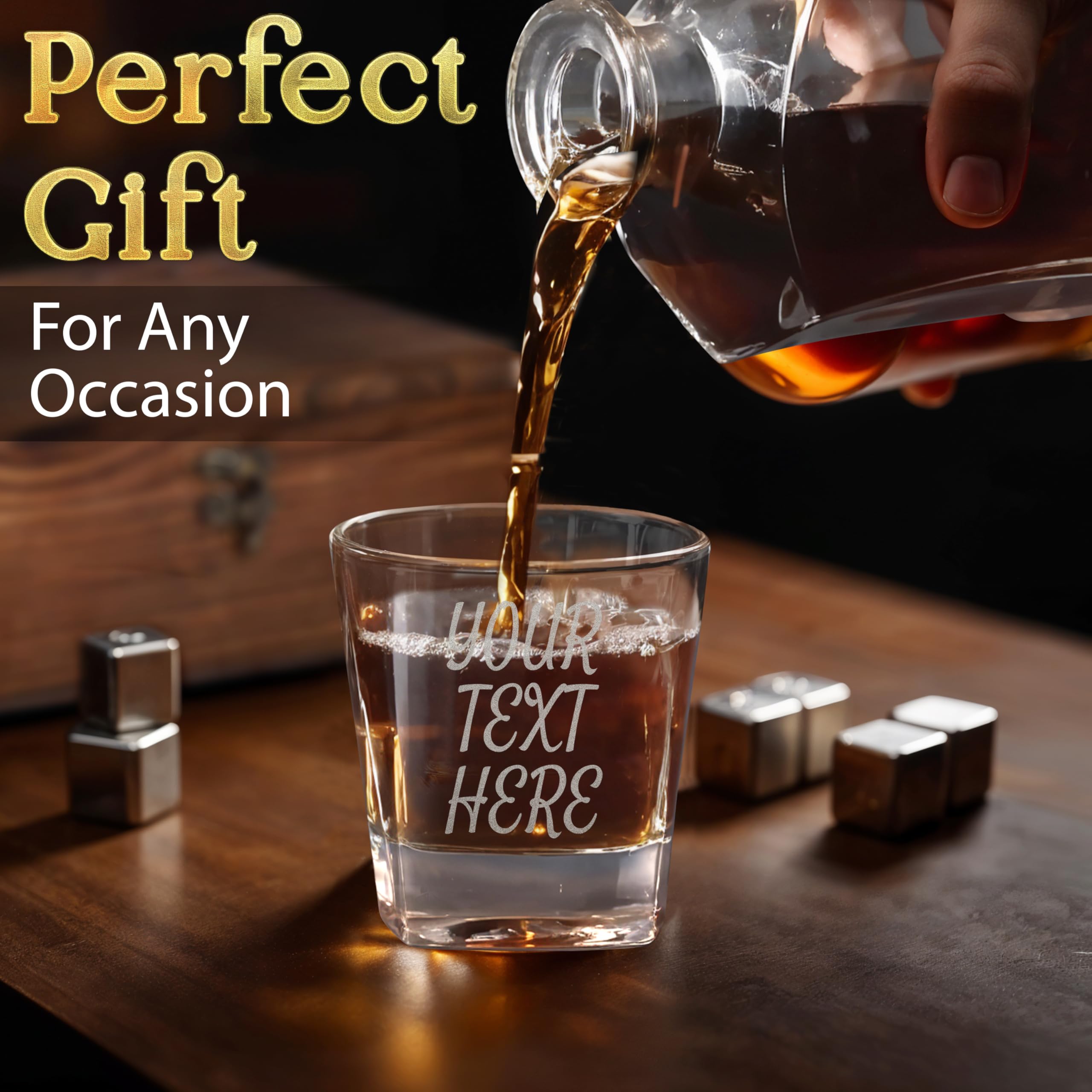 Custom Engraved Your Text Logo Whiskey Decanter Gift Set – 23 oz Liquor/Bourbon Decanter with Glasses, Whiskey Stones, Coasters & Tongs – Premium Whiskey Gift for Men, Husband, Dad, or Boyfriend