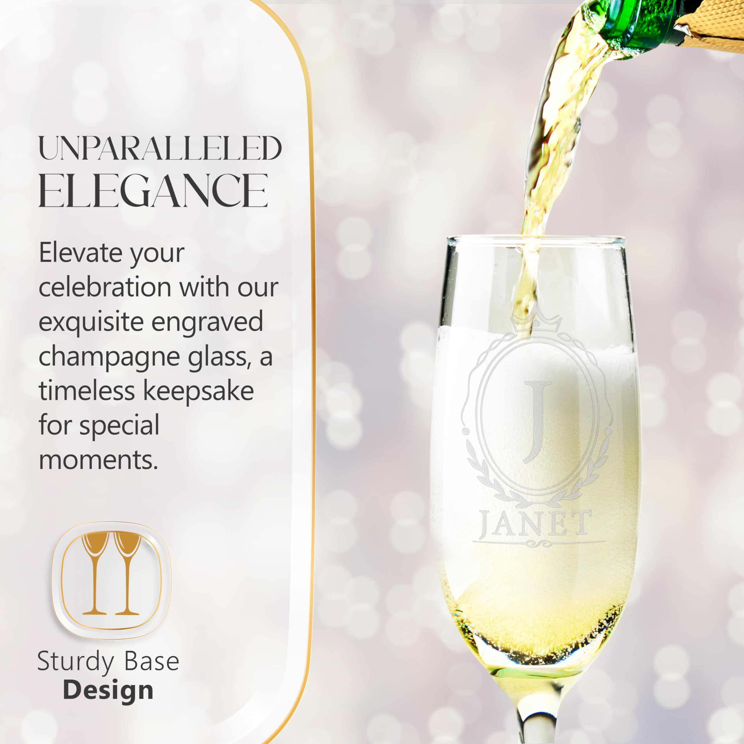 Custom Personalized Monogram Laser Engraved Champagne Flute Glasses 8 oz.