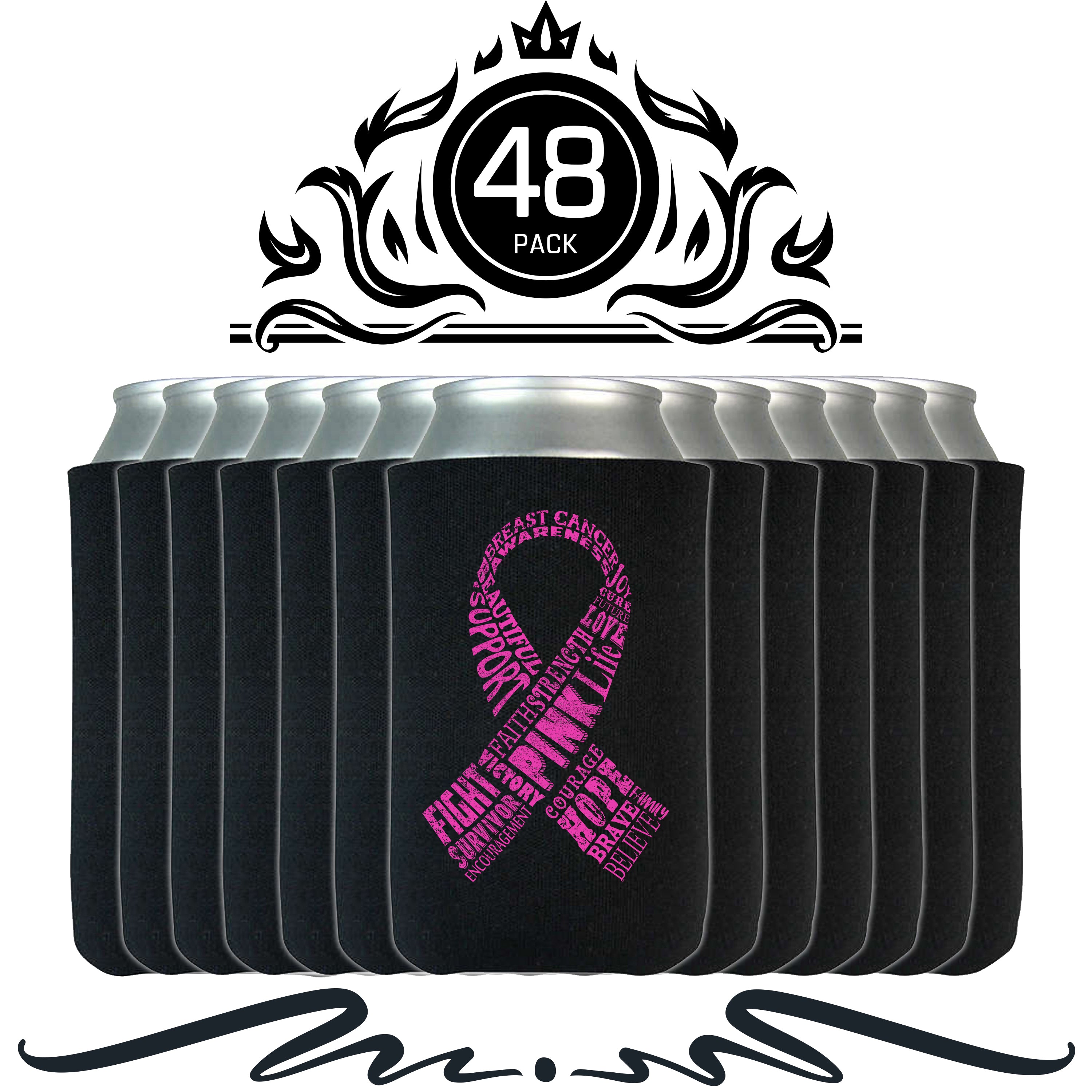 S4E® Breast Cancer Ribbon Pink Distressed Can Coolie, Insulating Sleeve Holder for Beverage Cups