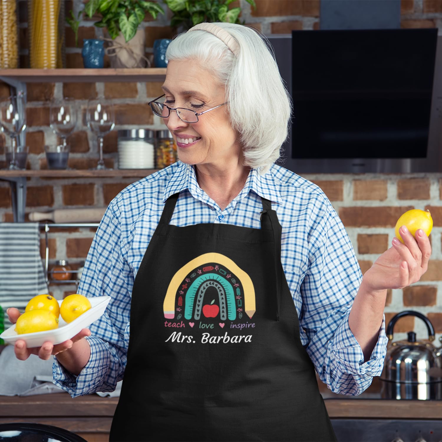 Custom Personalized Teacher Teach Love Inspire Rainbow Apron.