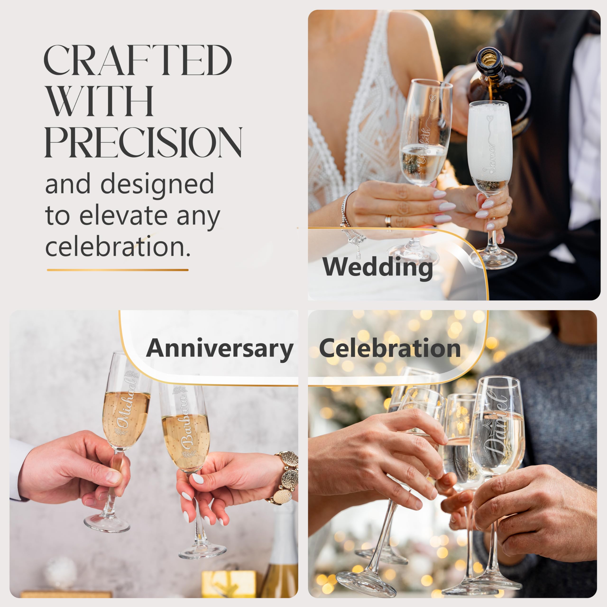 Custom Personalized Vertical Your Name Laser Engraved Champagne Flute Glass 8 oz.