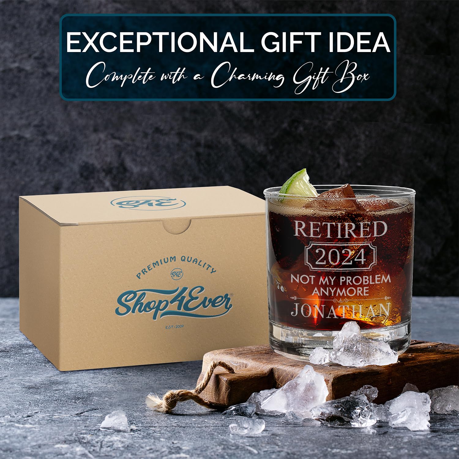 Custom Personalized Happy Retirement Engraved Whiskey Glass 11 oz.