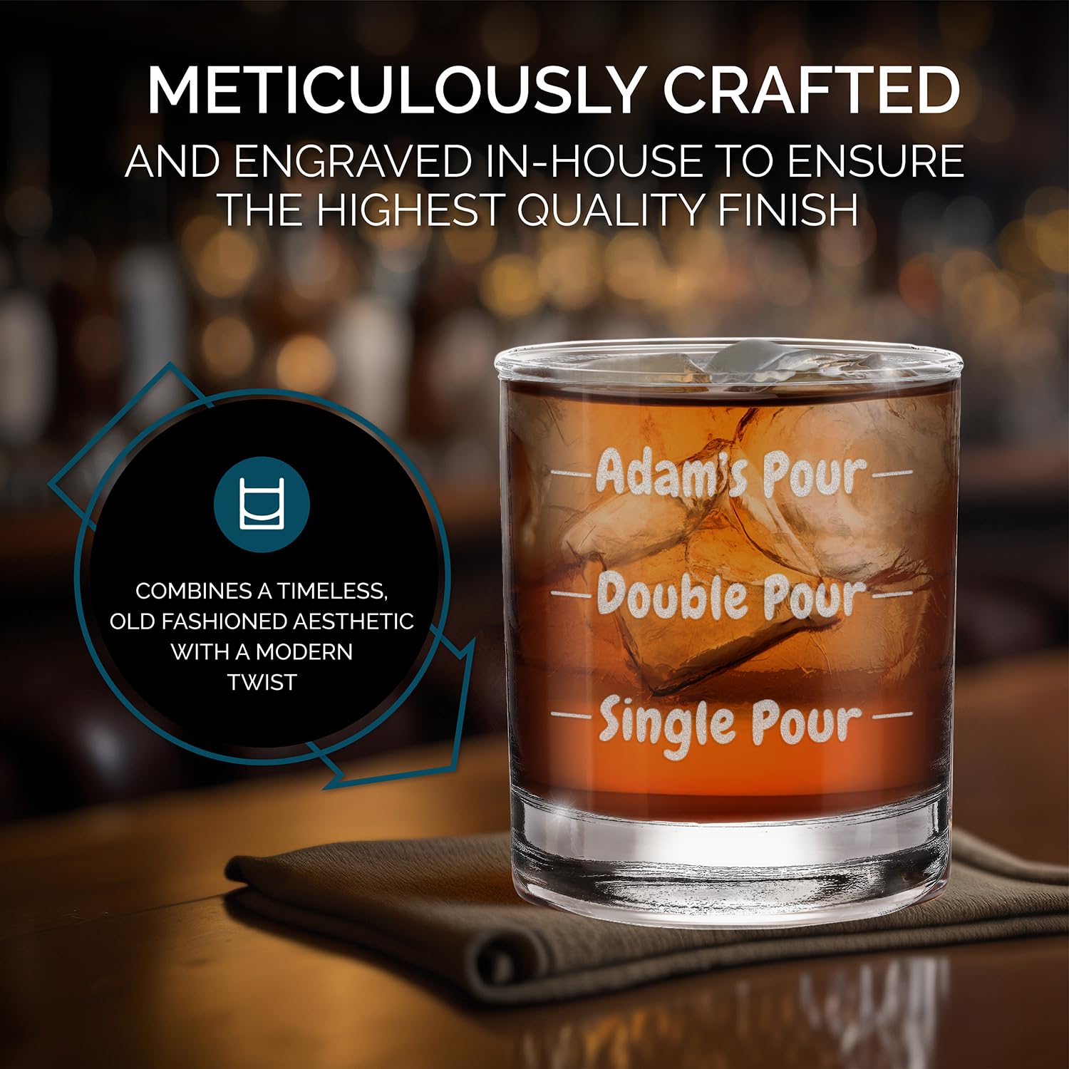 Custom Personalized Your Name Pour Double Pour Single Pour Engraved Whiskey Glass 11 oz.