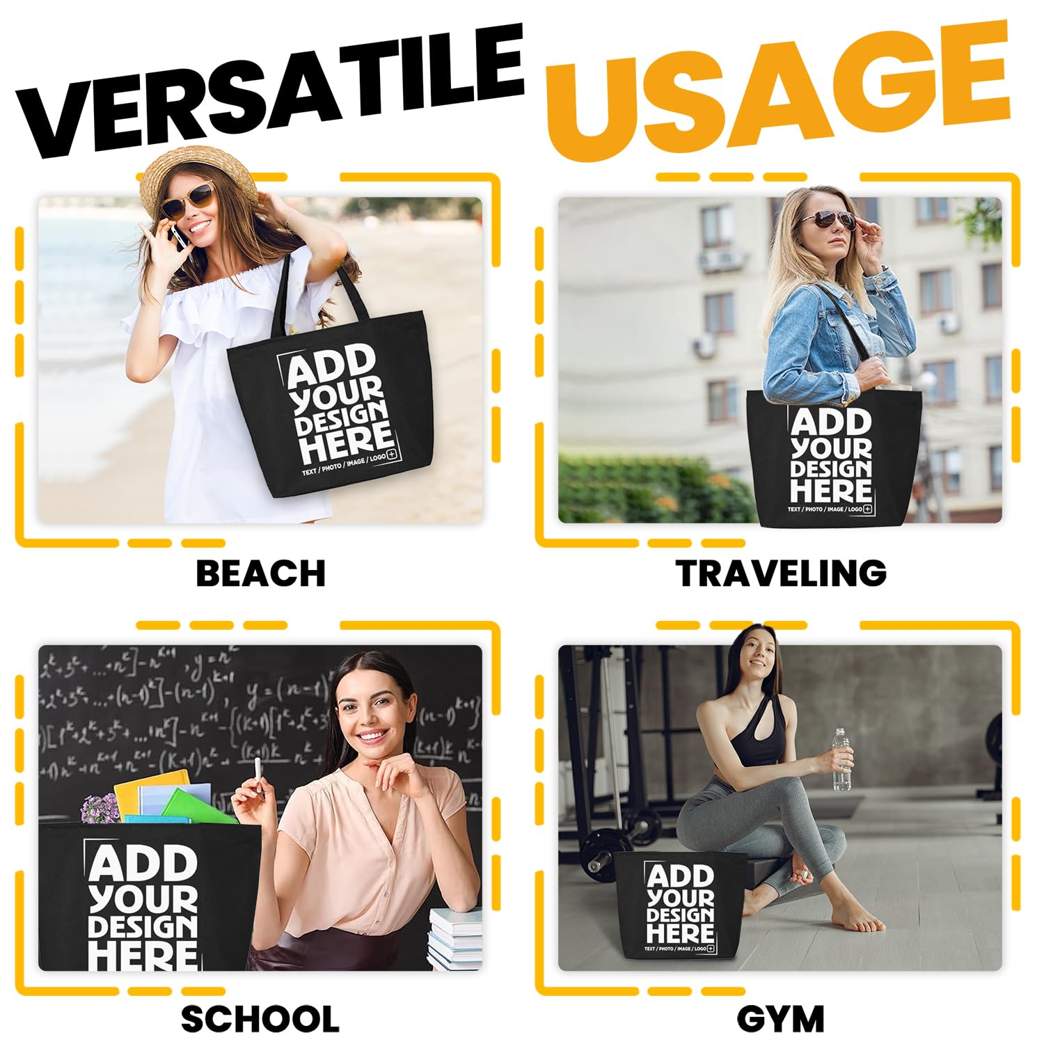 Custom Personalized Design Your Own Heavy Canvas Tote with Zipper Reusable Shopping Bag