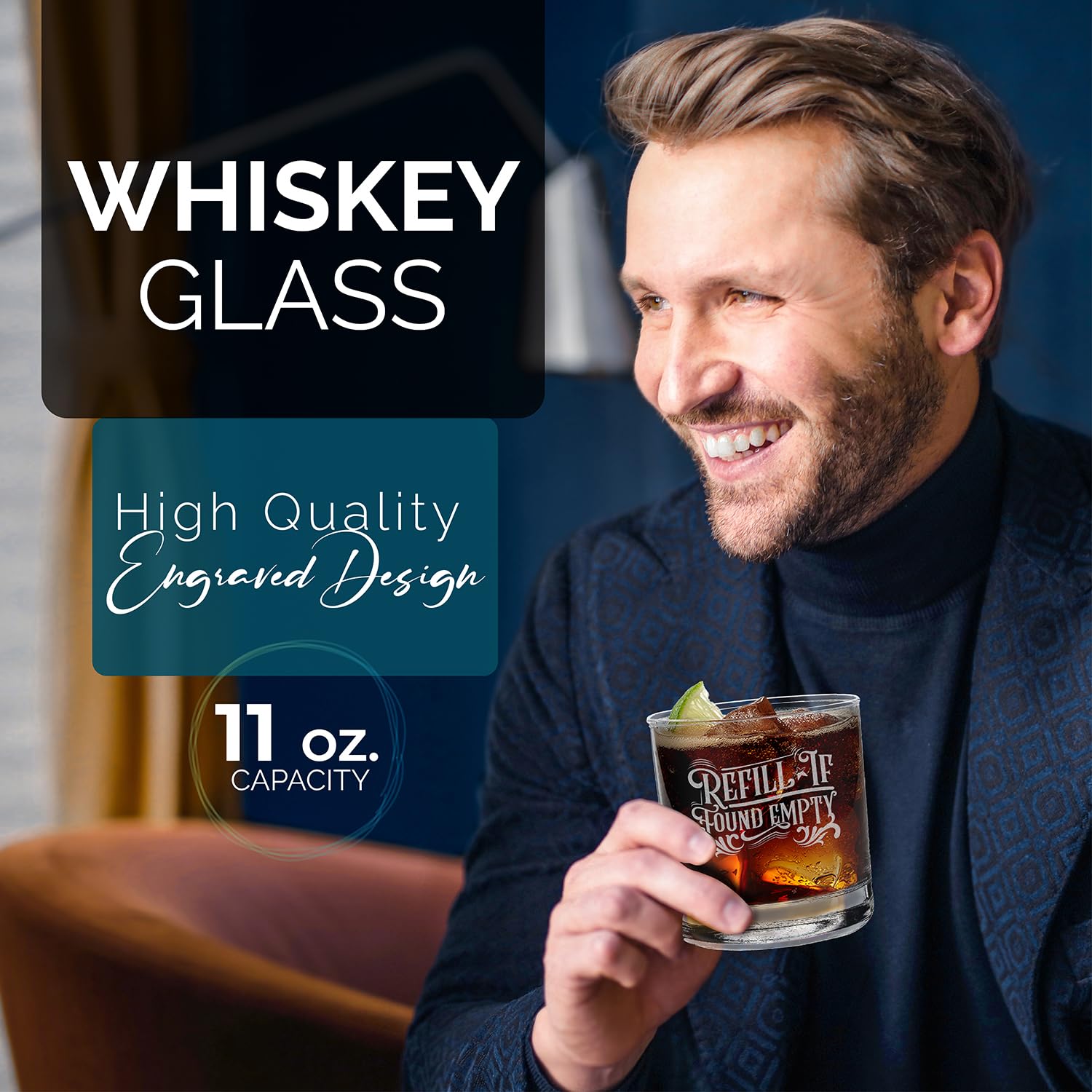 Refill If Found Empty Engraved Whiskey Glass 11 oz.