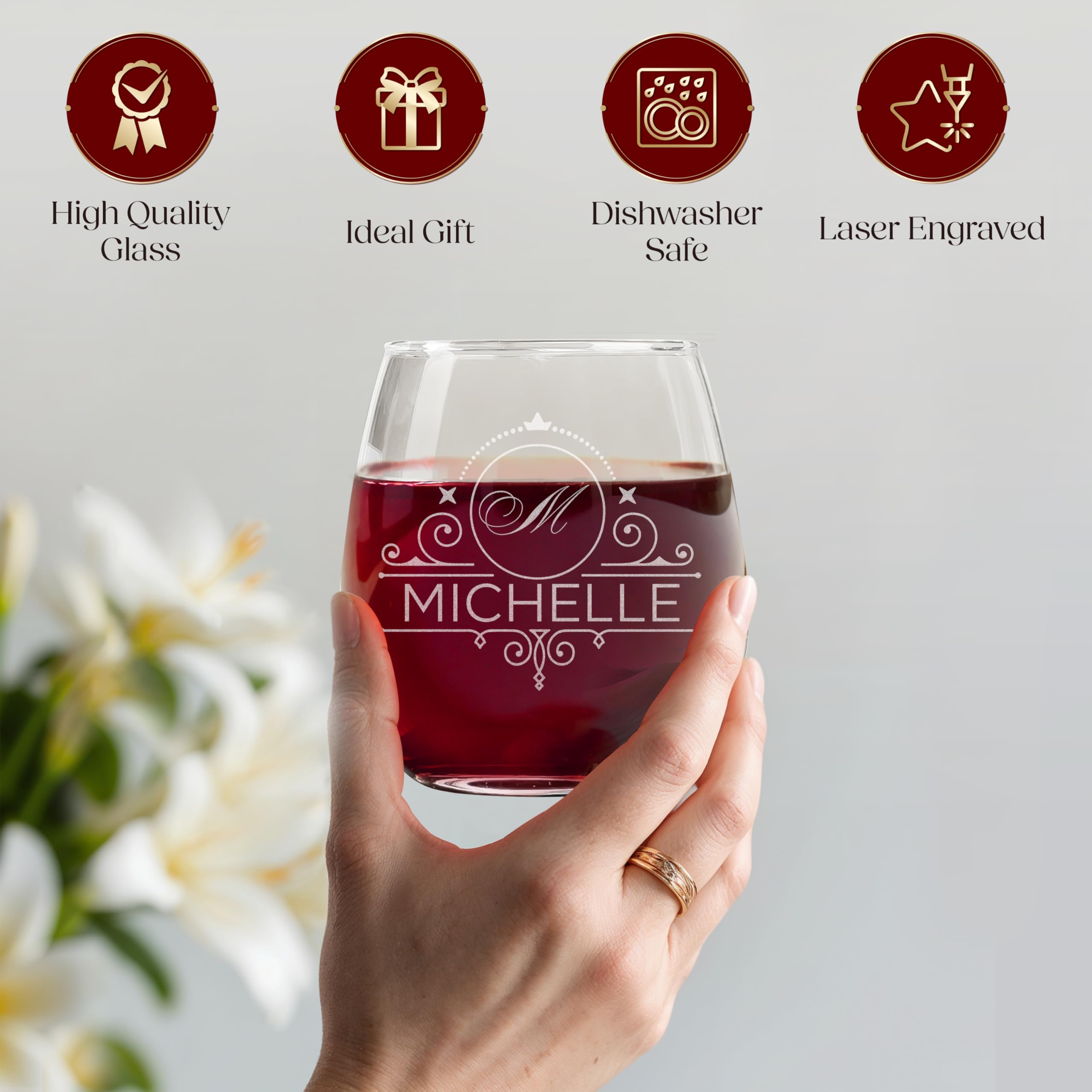 Custom Monogram Initial Name Set of 2 Stemless Wine Glasses and Accessories with Engraved Wine Box Design Your Own Personalized Gift for Him Her 12 Designs