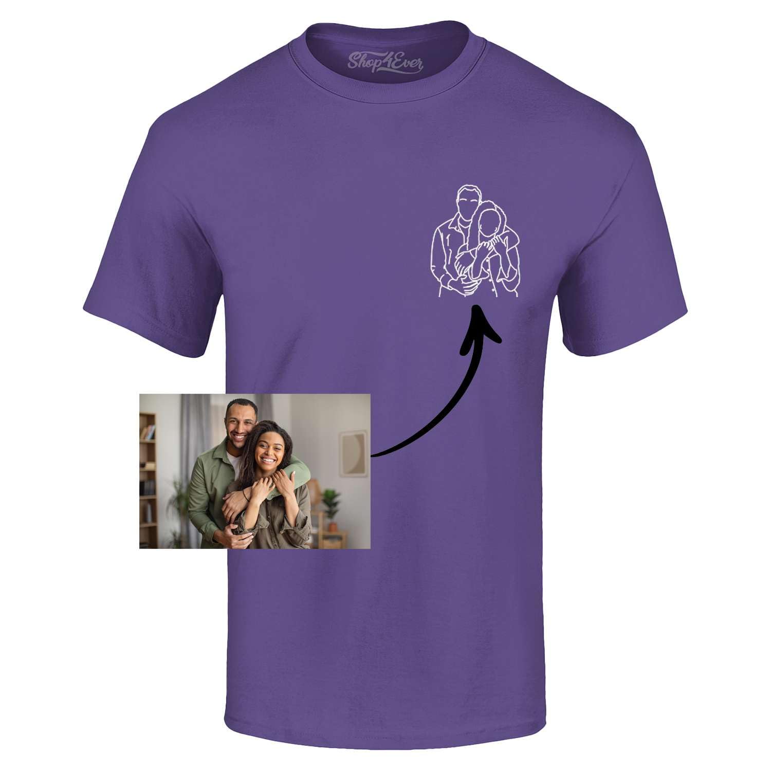Custom Personalized Couples or Family Photo to Minimal Outline Sketch Art Men T-Shirt