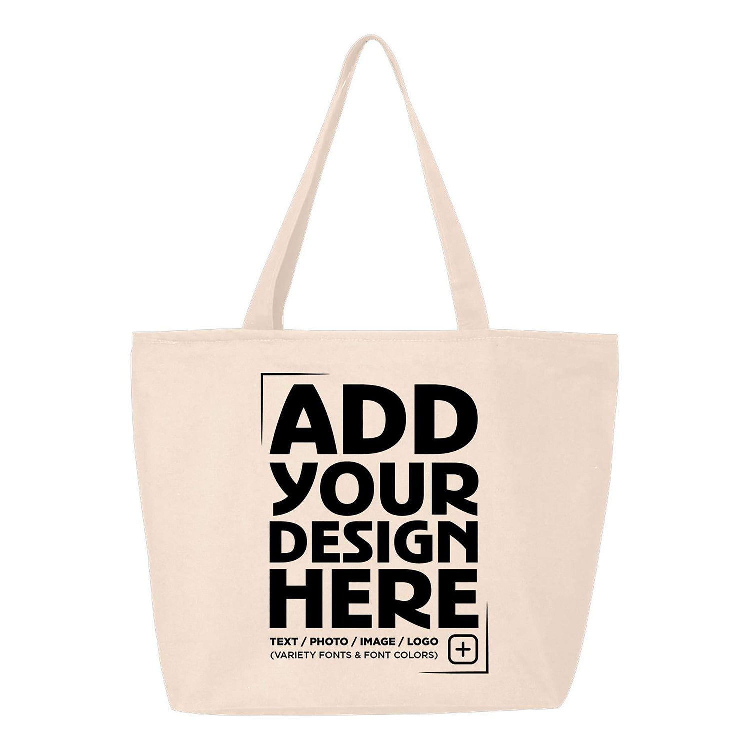 Custom Personalized Design Your Own Heavy Canvas Tote with Zipper Reusable Shopping Bag