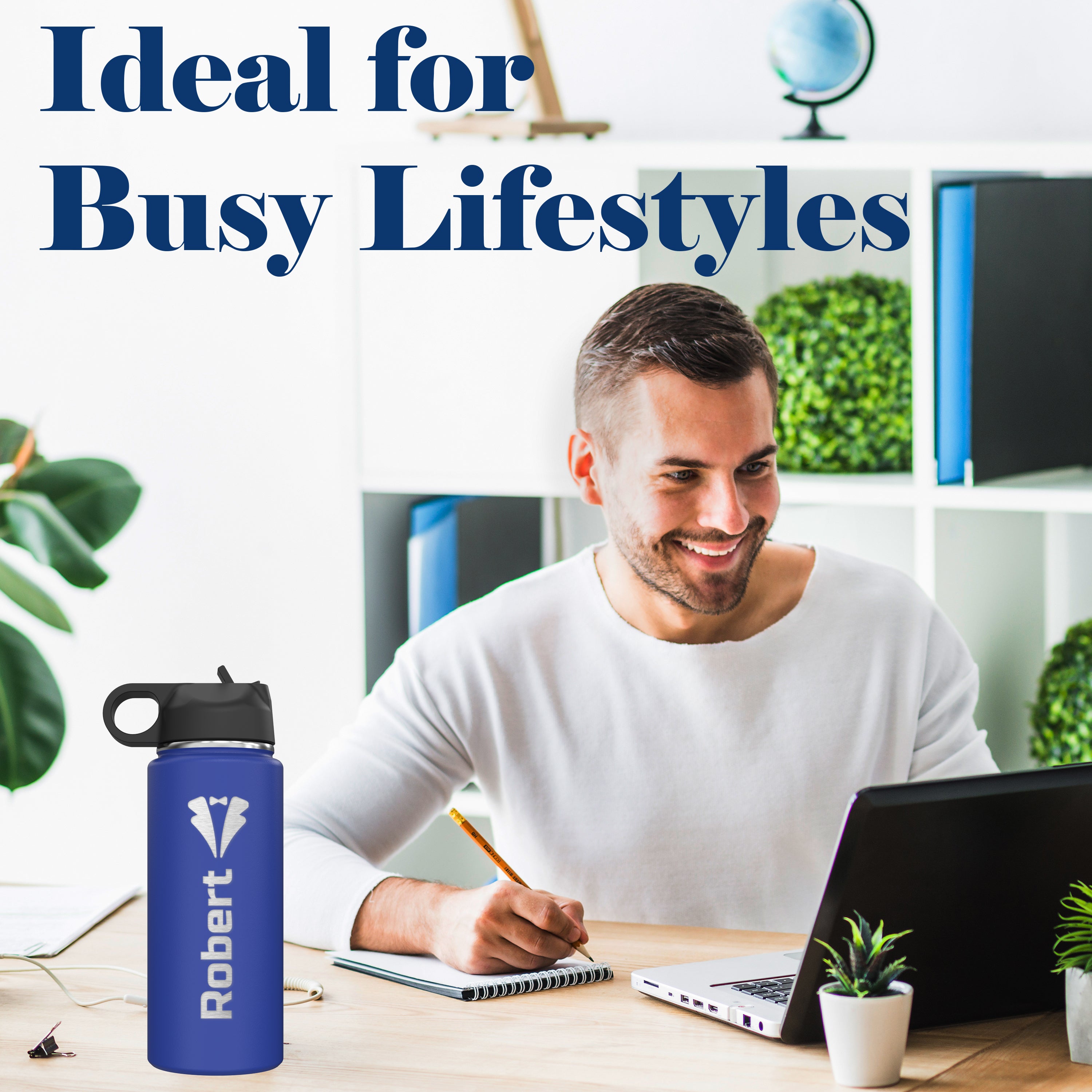 Custom Personalized Name and Icon Logo Insulated Stainless Steel Water Bottle 18oz.
