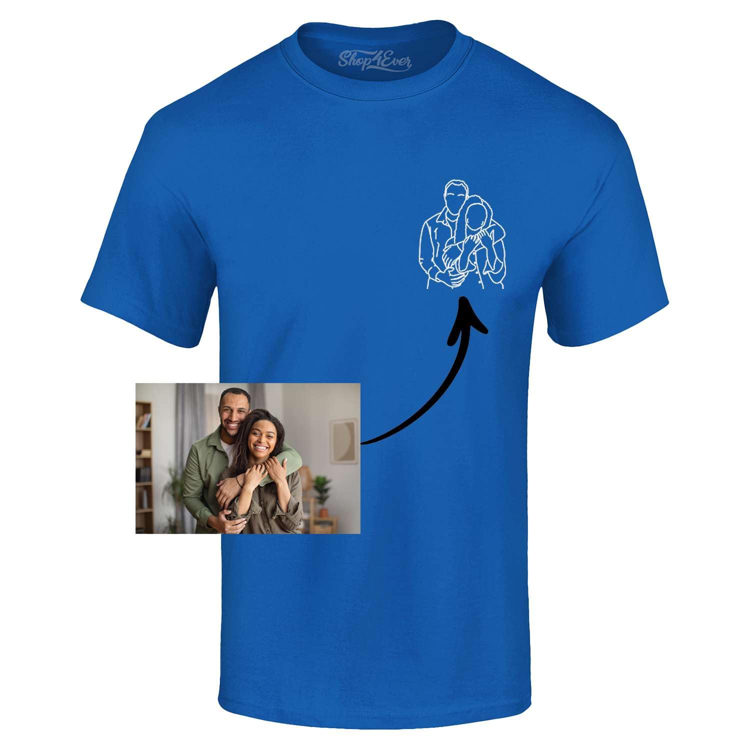 Custom Personalized Couples or Family Photo to Minimal Outline Sketch Art Men T-Shirt