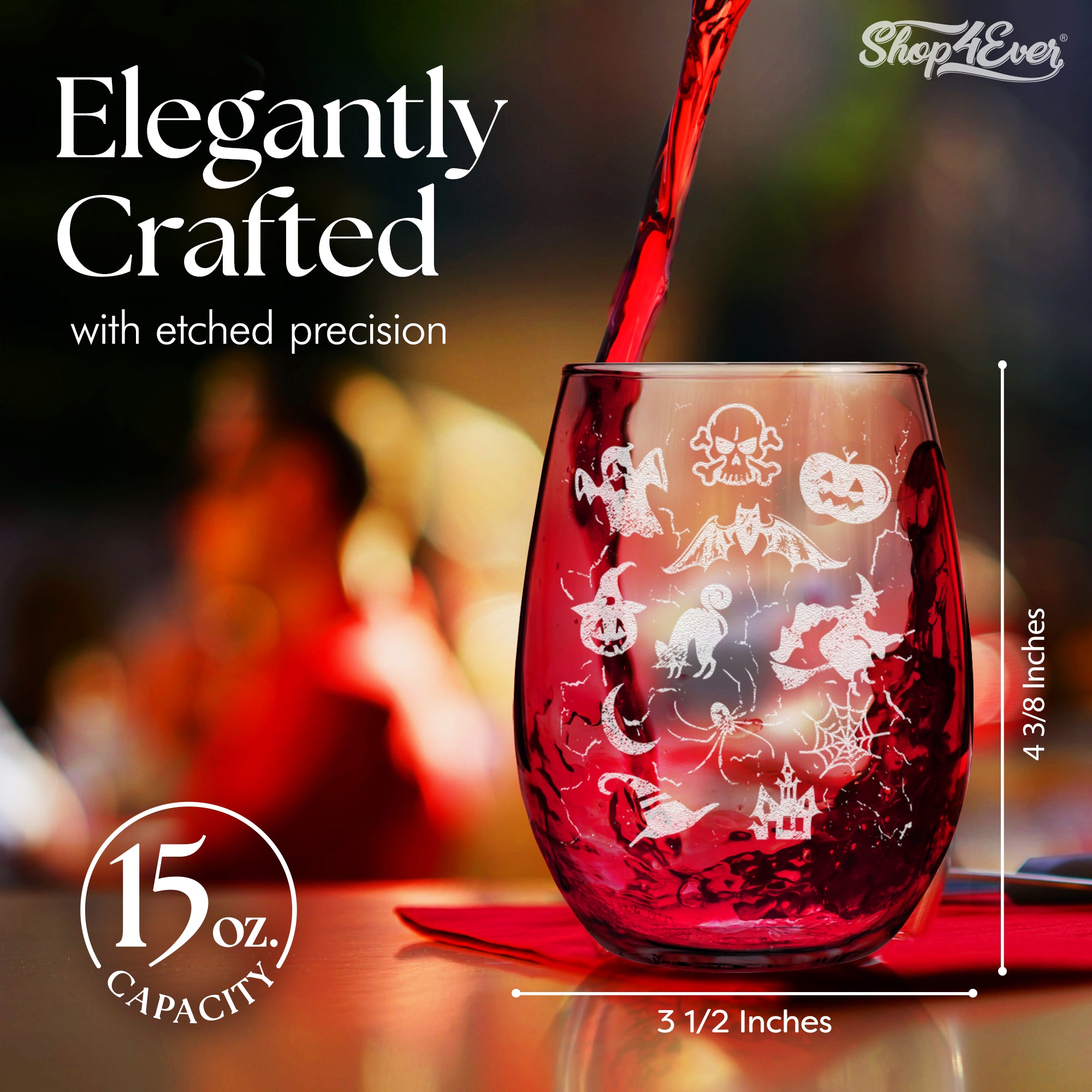 Halloween Mash Up Pumpkin Skull Witch Engraved Stemless Wine Glass 15 oz.