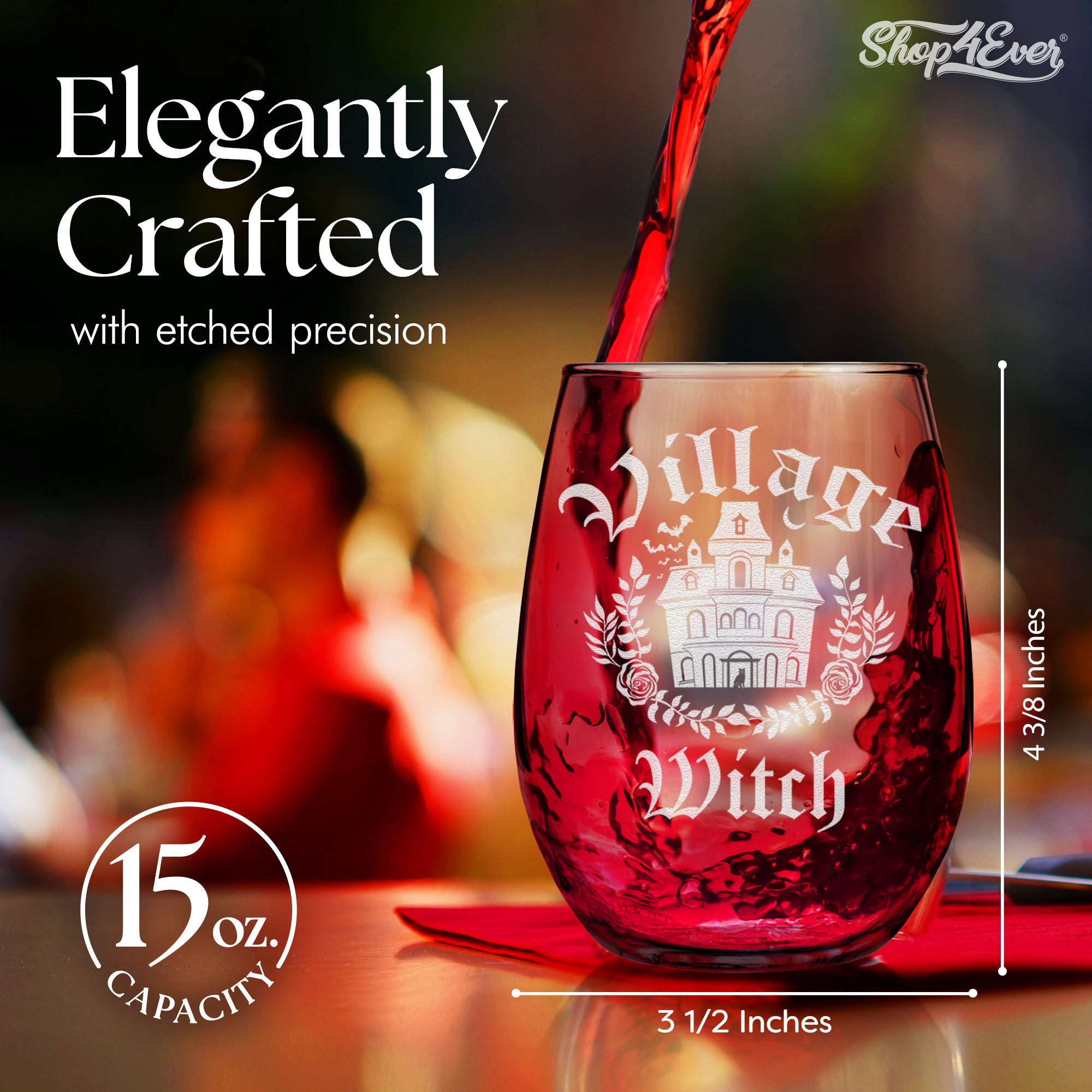 Village Witch Engraved Stemless Wine Glass 15 oz.