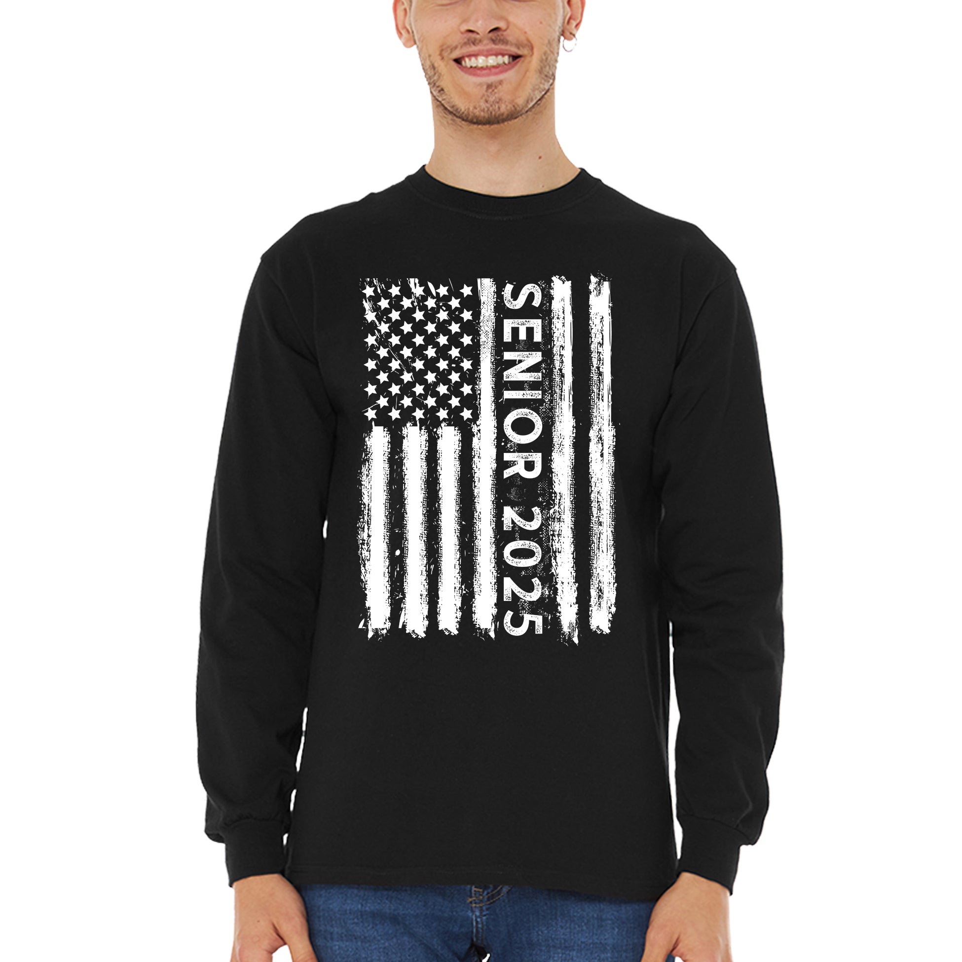 Senior 2025 American Flag Graduation Long Sleeve Shirt