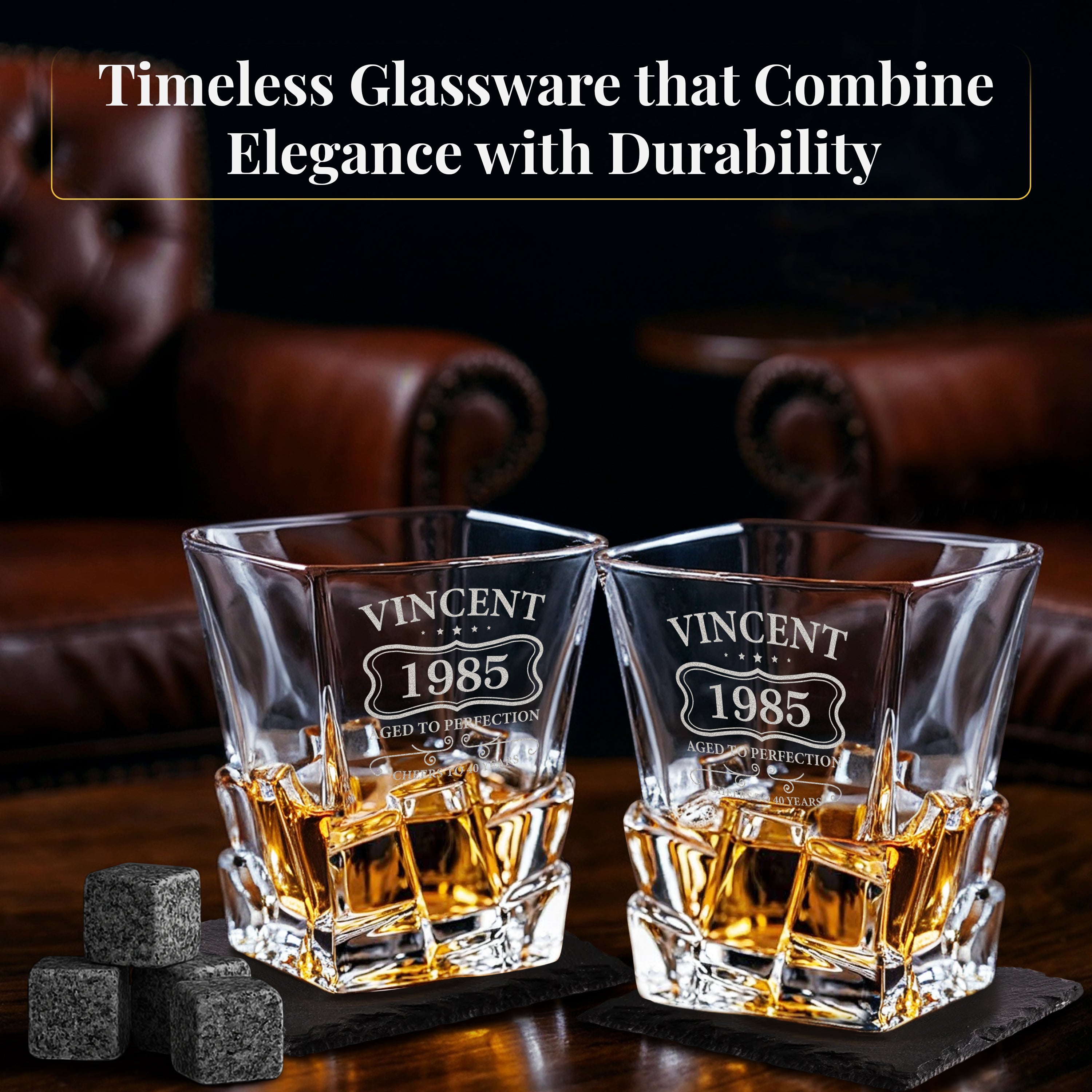 Custom Birthday Year Engraved Decanter Set - Personalized Gift for Men