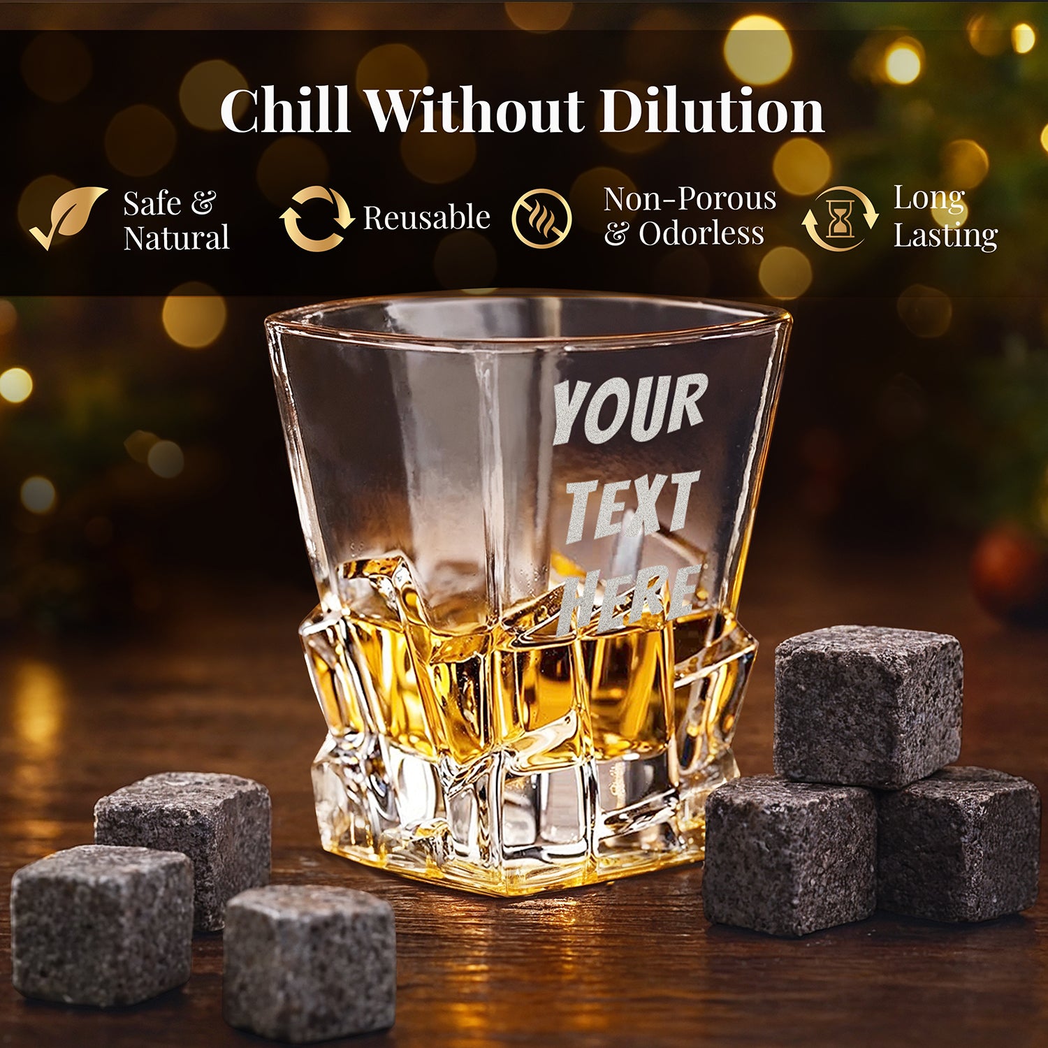 Custom Engraved Your Text Logo – Chunky Heavy Liquor/Bourbon Decanter with Glasses, Whiskey Stones, Coasters & Tongs, Premium Whiskey Gift Set for Men, Husband, Dad