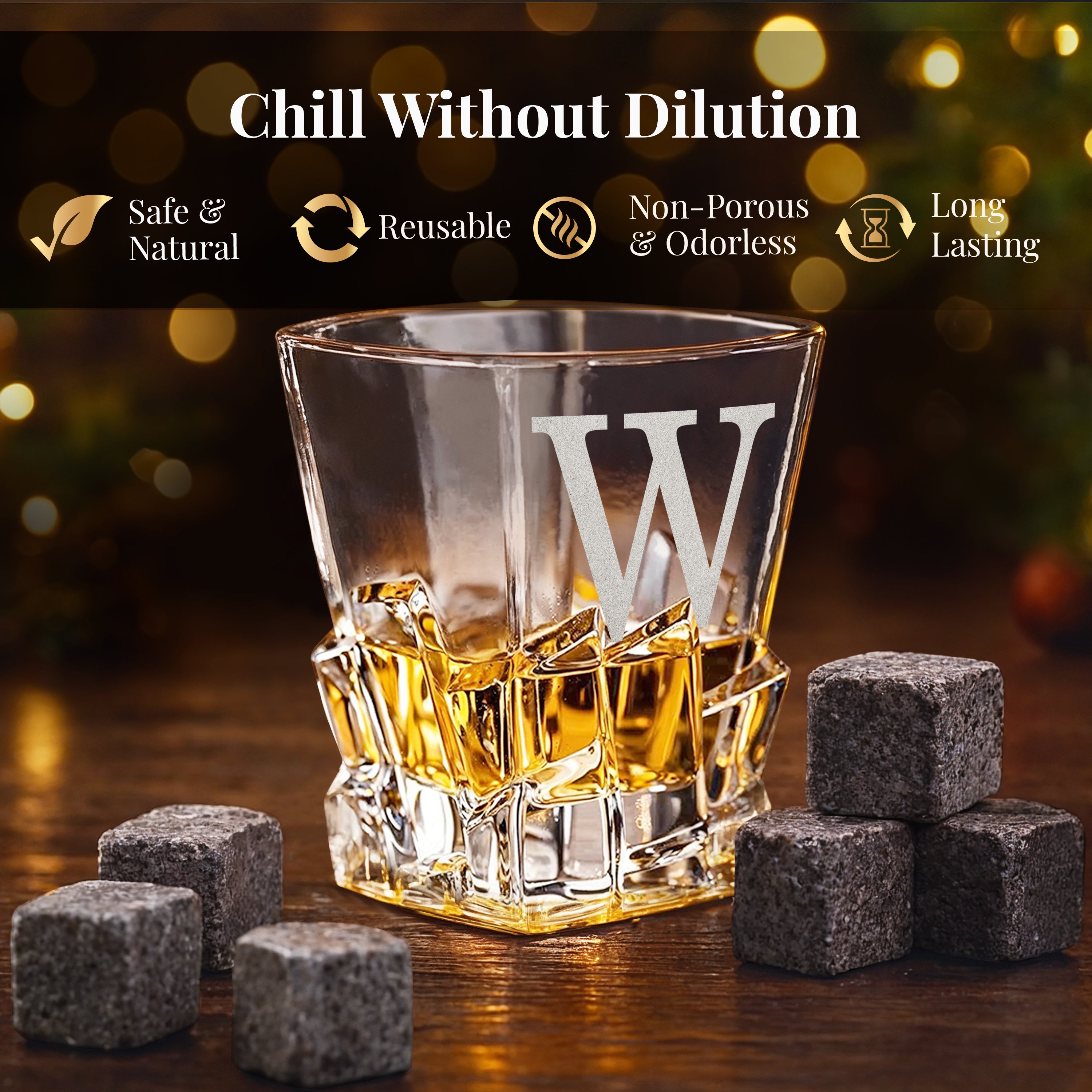 Custom Engraved Monogram Since Year Chunky Heavy Liquor/Bourbon Decanter with Glasses, Whiskey Stones, Coasters & Tongs, Premium Whiskey Gift Set for Men, Husband, Dad