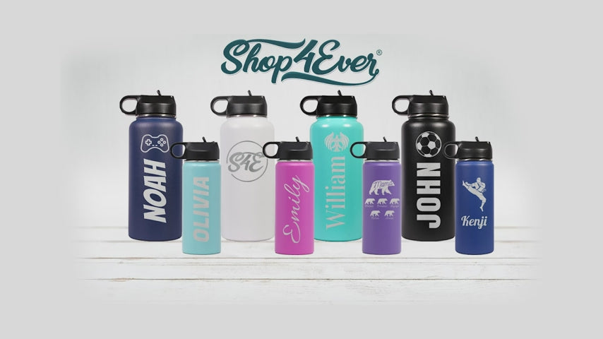 Personalized Insulated Stainless Steel Water Bottle With Straw - Custom Name Engraved, 24oz/32oz/40oz