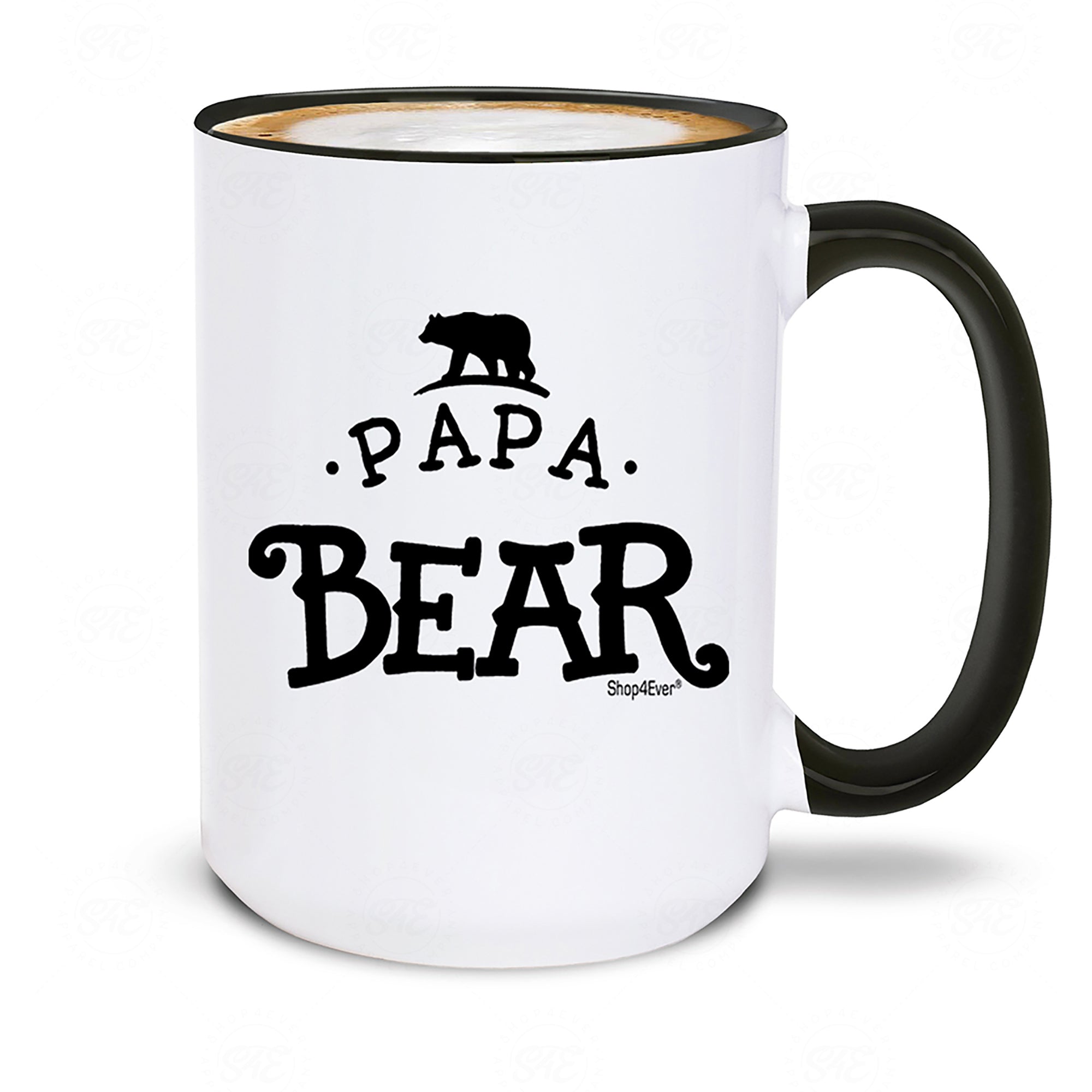 Papa Bear Ceramic Coffee Mug Black Handle Tea Cup 15 oz (Blk Handle)