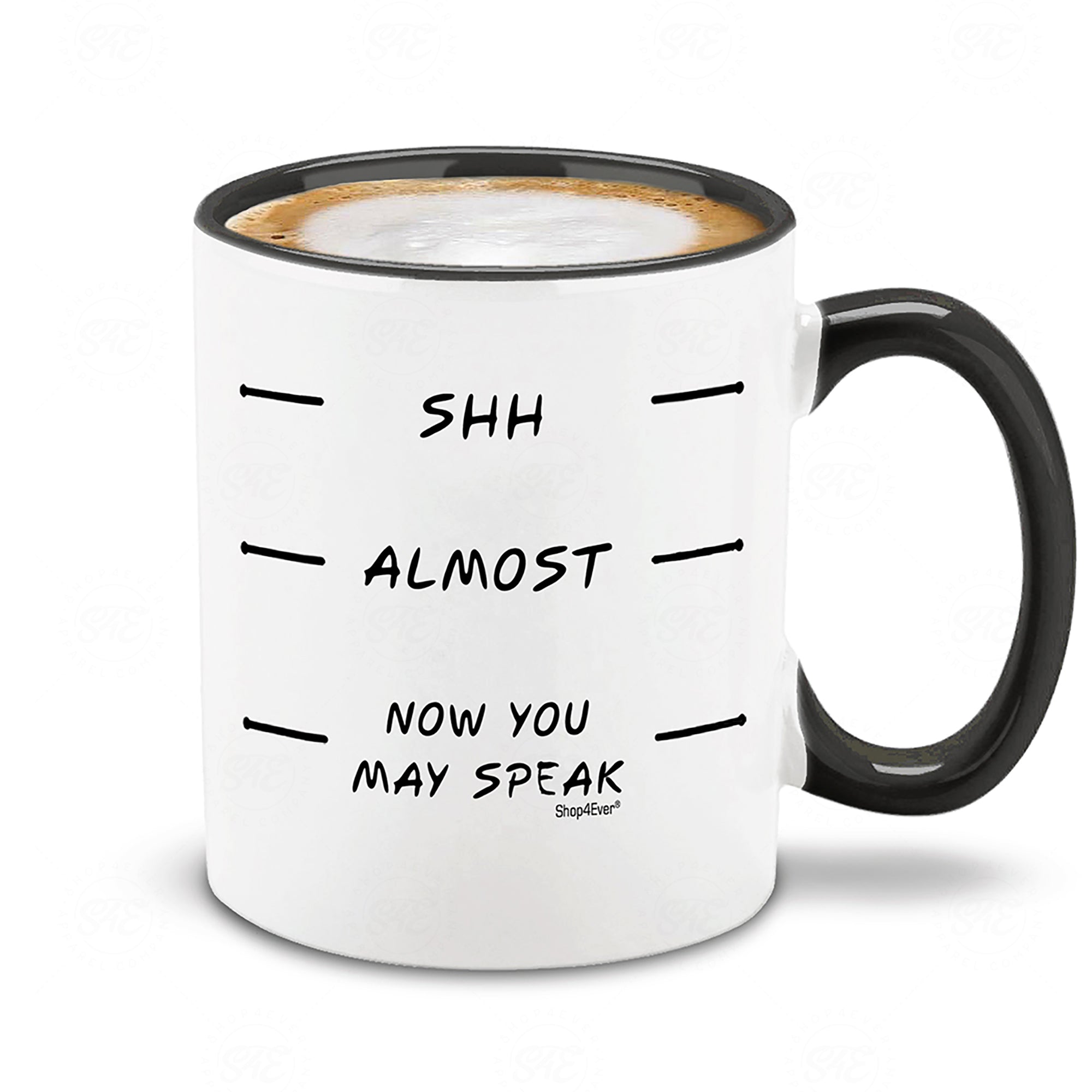 Shh Almost Now You May Speak Black Handle Ceramic Coffee Mug Tea Cup