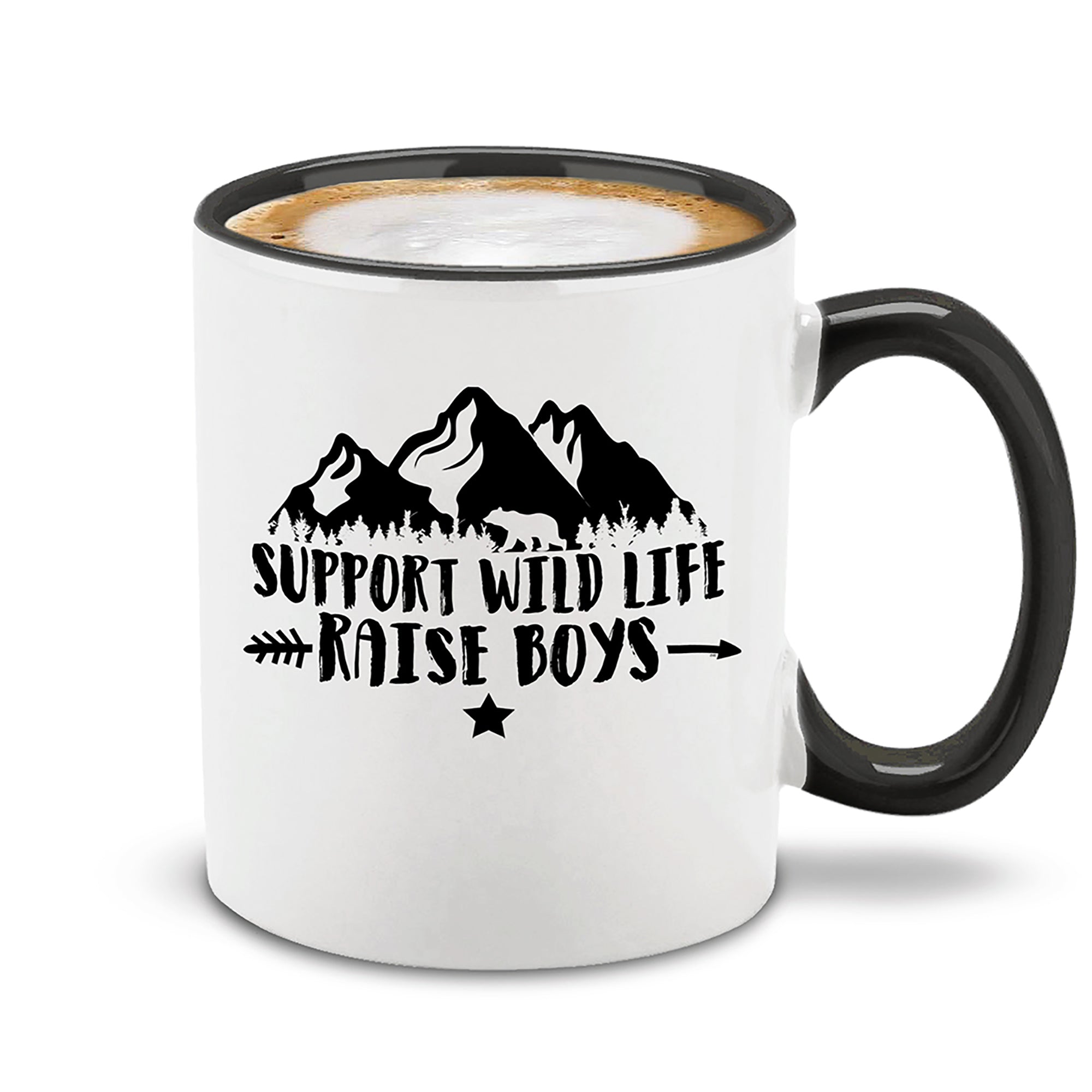 Support Wild Life Raise Boys Black Handle Ceramic Coffee Mug