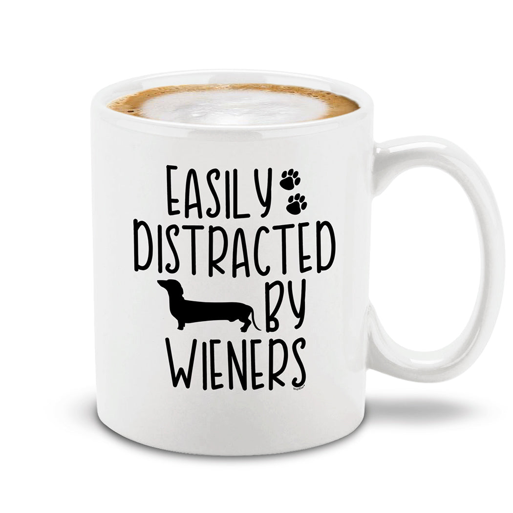 Easily Distracted By Ceramic Coffee Mug Funny Dachshund Weiner Dog Mom Gift