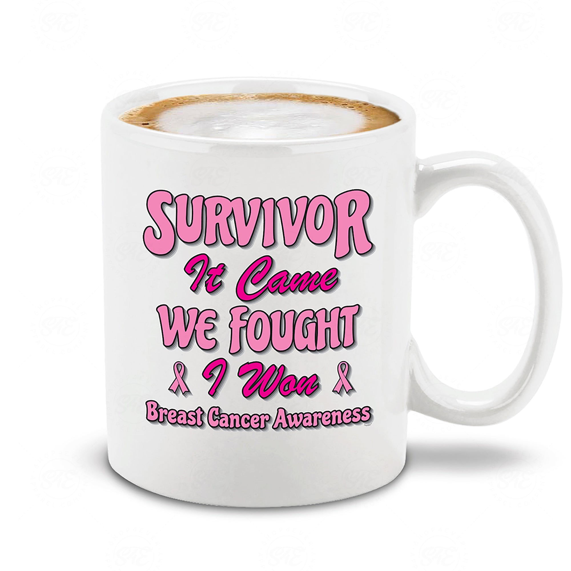 Survivor It Came We Fought I Won Ceramic Coffee Mug Breast Cancer Survivor Warrior Mug (White, 11 oz.)