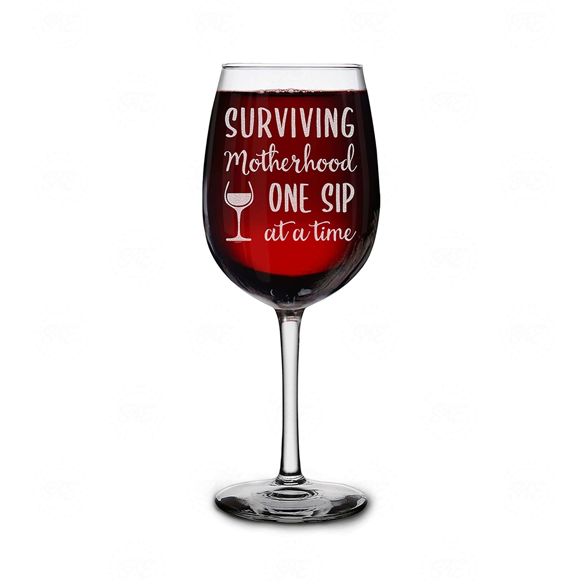 Surviving Motherhood One Sip At A Time Engraved Stemmed Wine Glass Funny New Mom Gift (16 oz.)