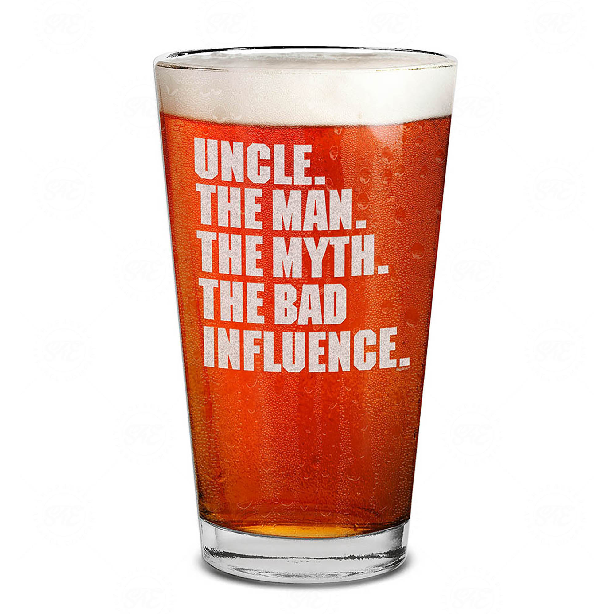 Uncle. The Man. The Myth. The Bad Influence. Engraved Beer Pint Glass Uncle To Be Gift