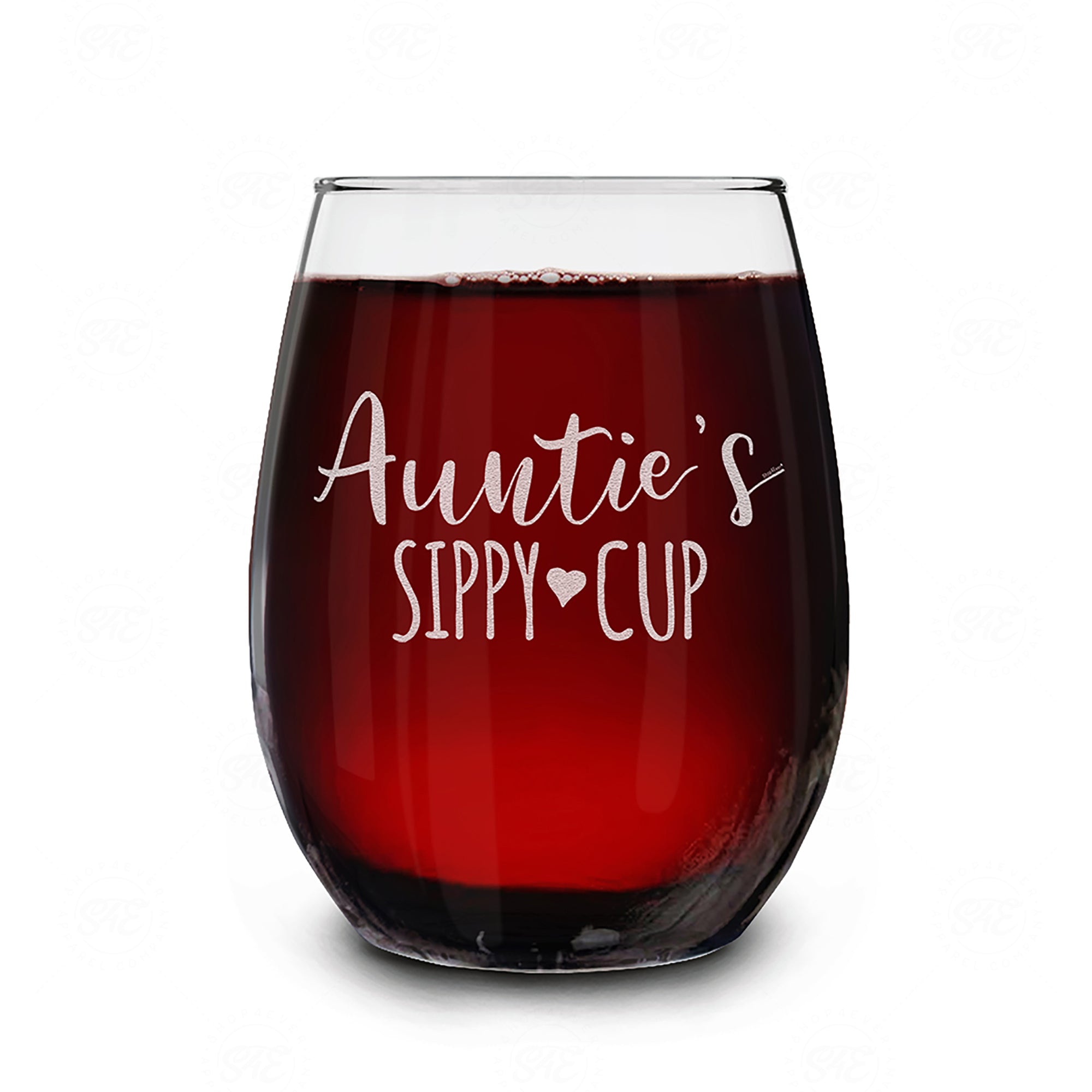 Auntie's Sippy Cup Engraved Stemless Wine Glass Promoted to Aunt New Auntie Wine Glass