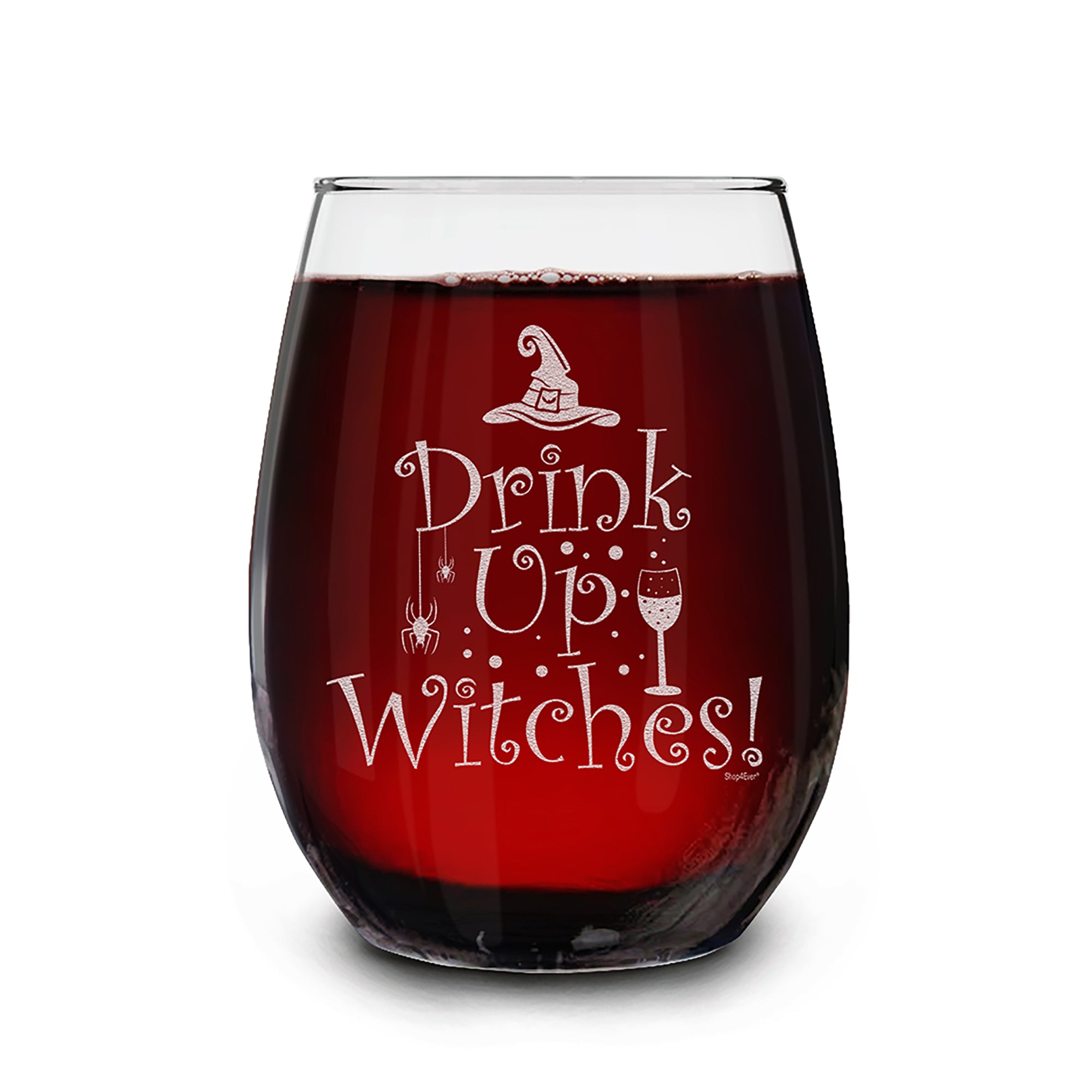 Drink Up Witches! Laser Engraved Funny Halloween Hocus Pocus Stemless Wine Glass