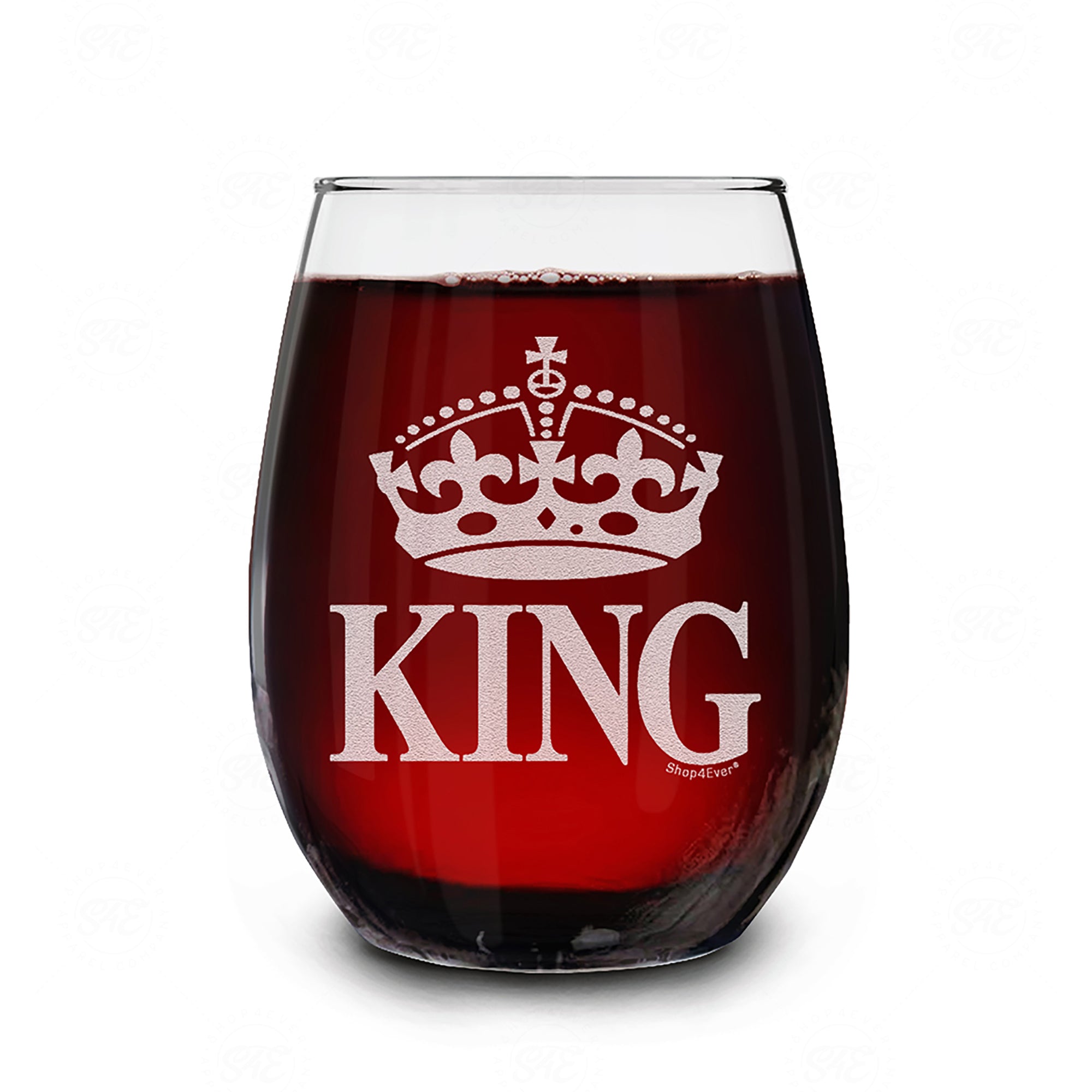 Crown King Laser Engraved Stemless Wine Glass Anniversary Wedding Gift for Boyfriend Husband