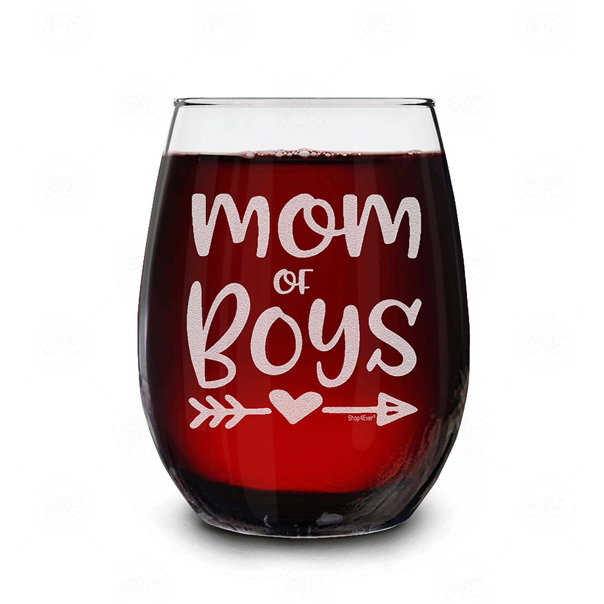 Mom Of Boys Laser Engraved Stemless Wine Glass Boy Mom Glass