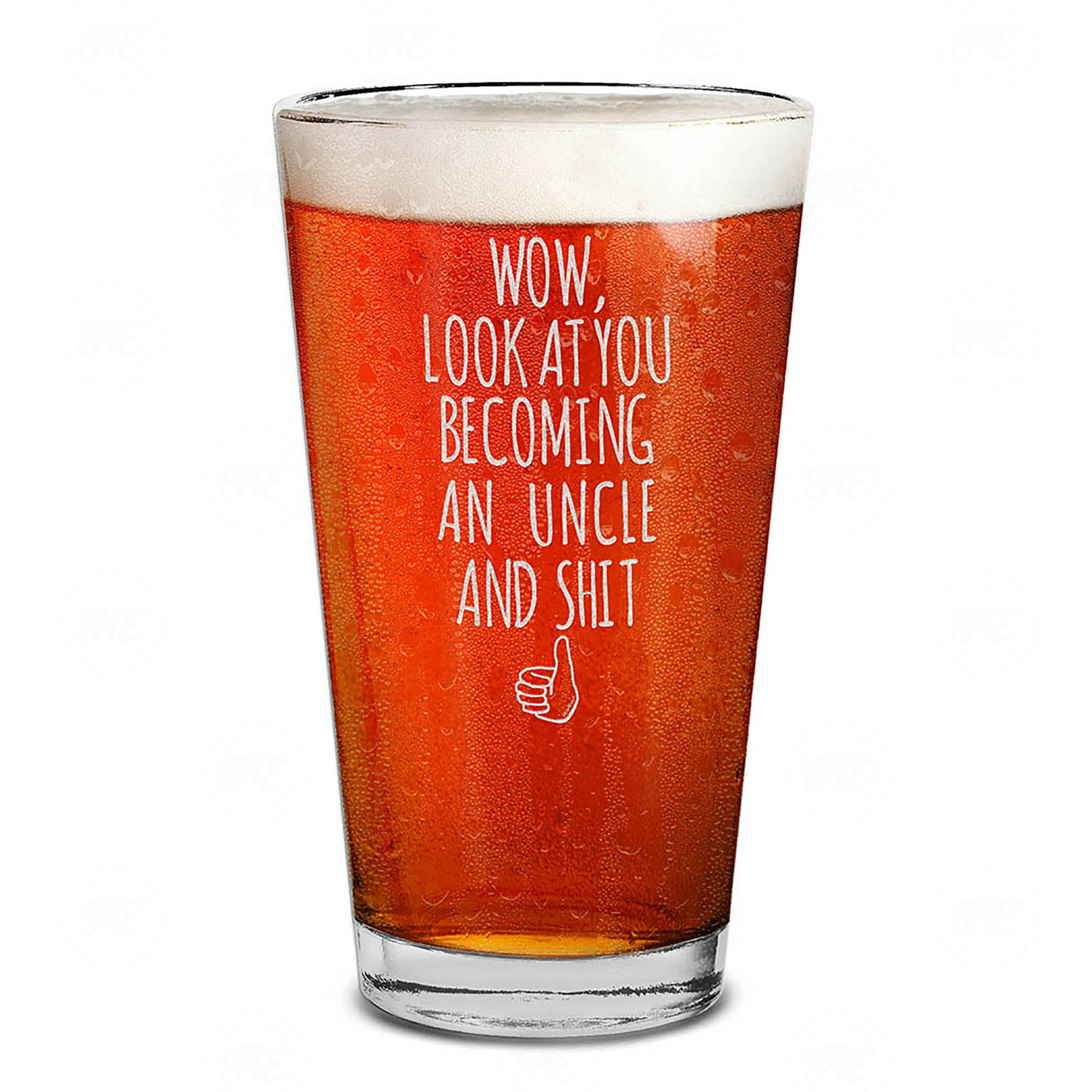 Wow, Look At You Becoming An Uncle Engraved Beer Pint Glass Pregnancy Announcement Uncle Gift (Uncle)